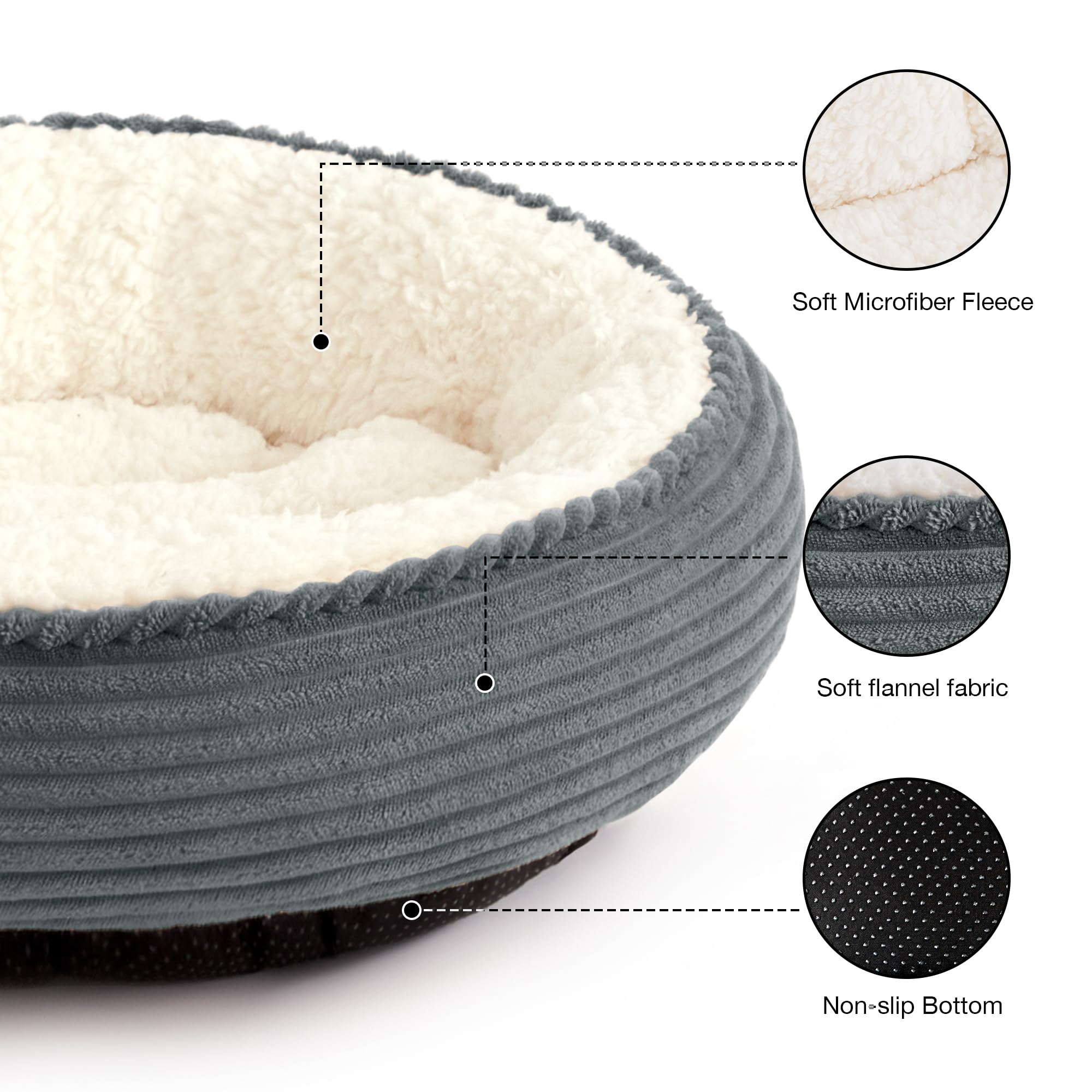 Love'S Cabin Round Donut Cat And Dog Cushion Bed, 20In Pet Bed For Cats Or Small Dogs, Anti-Slip Water-Resistant Bottom, Super S