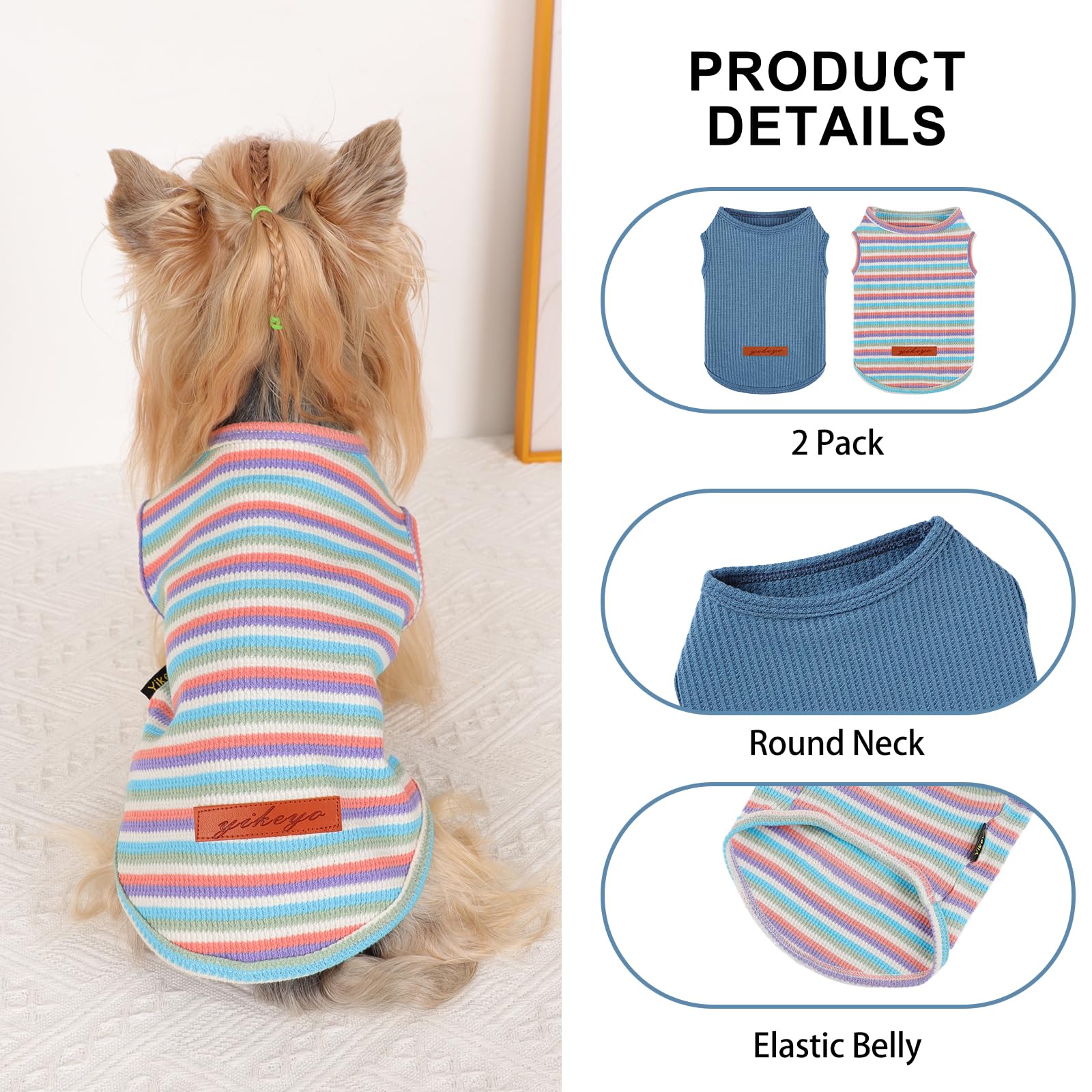 Kosiyi 2Pack Dog Shirt Vest Waffle Dog Clothes For Small Dogs Boy Girl Stretchy Spring Summer Puppy T-Shirts Soft Breathable Tan
