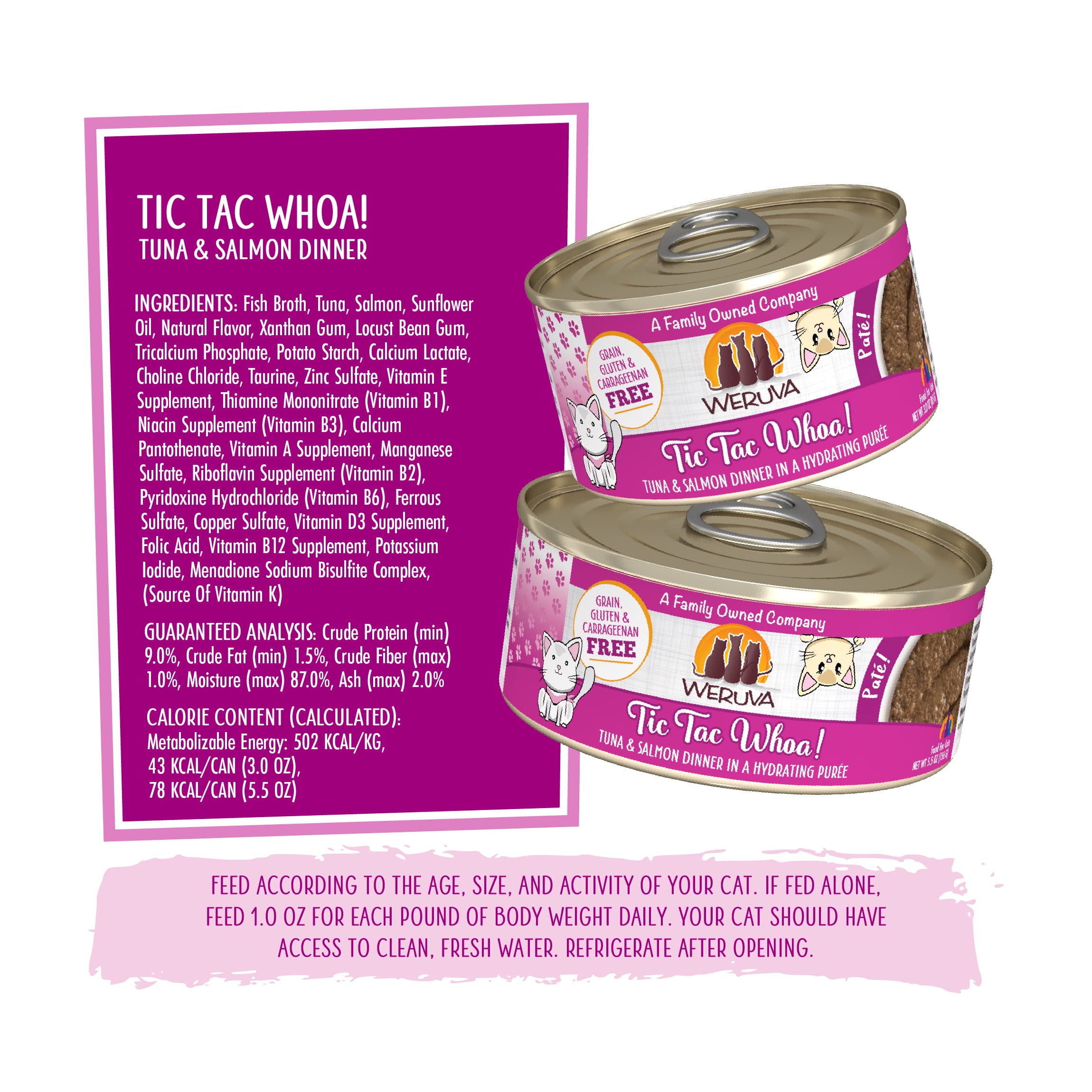 Weruva Wet Cat Food, Tic Tac Whoa with Tuna and Salmon Pate, 5.5oz Can, Pack of 8