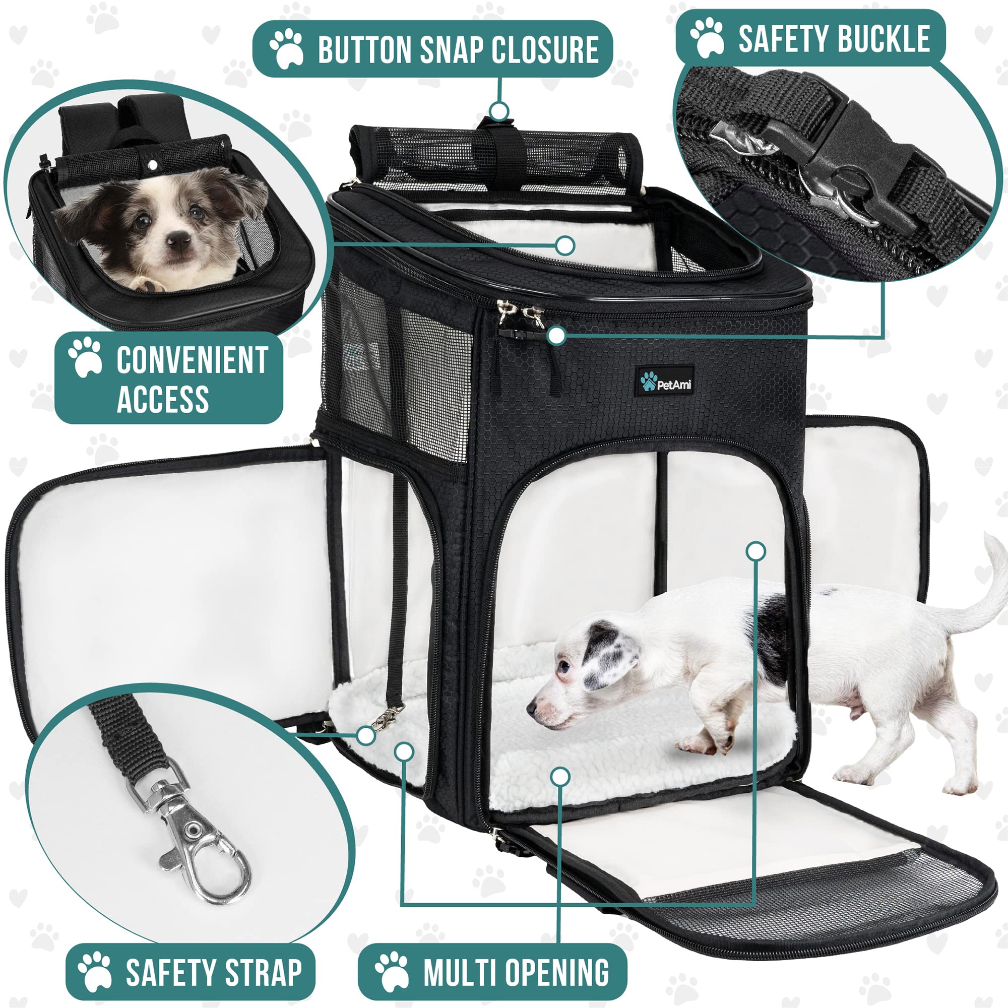 Petami Dog Backpack Carrier, Airline Approved Cat Backpacks For Carrying Small Large Cats, Pet Carrier Back Pack, Ventilated Soft Sided Dog Cat Bookbag For Travel, Hiking, Camping, Black