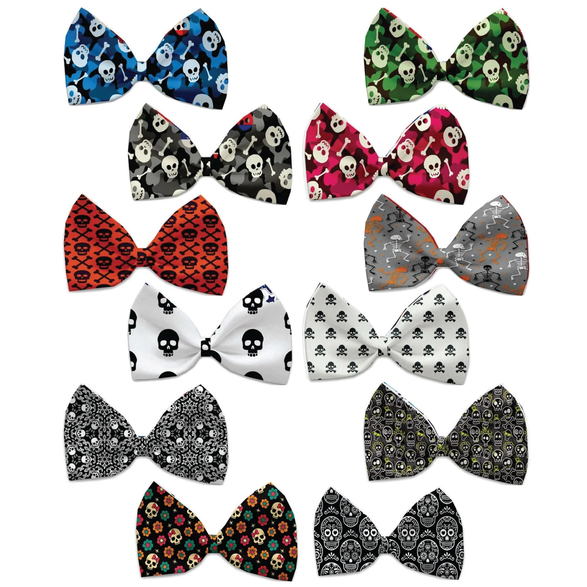 Halloween Pet, Dog and Cat Bow Ties, &quot;Skulls Group&quot; *Available in 12 different pattern options!* Elastic Band Skulls