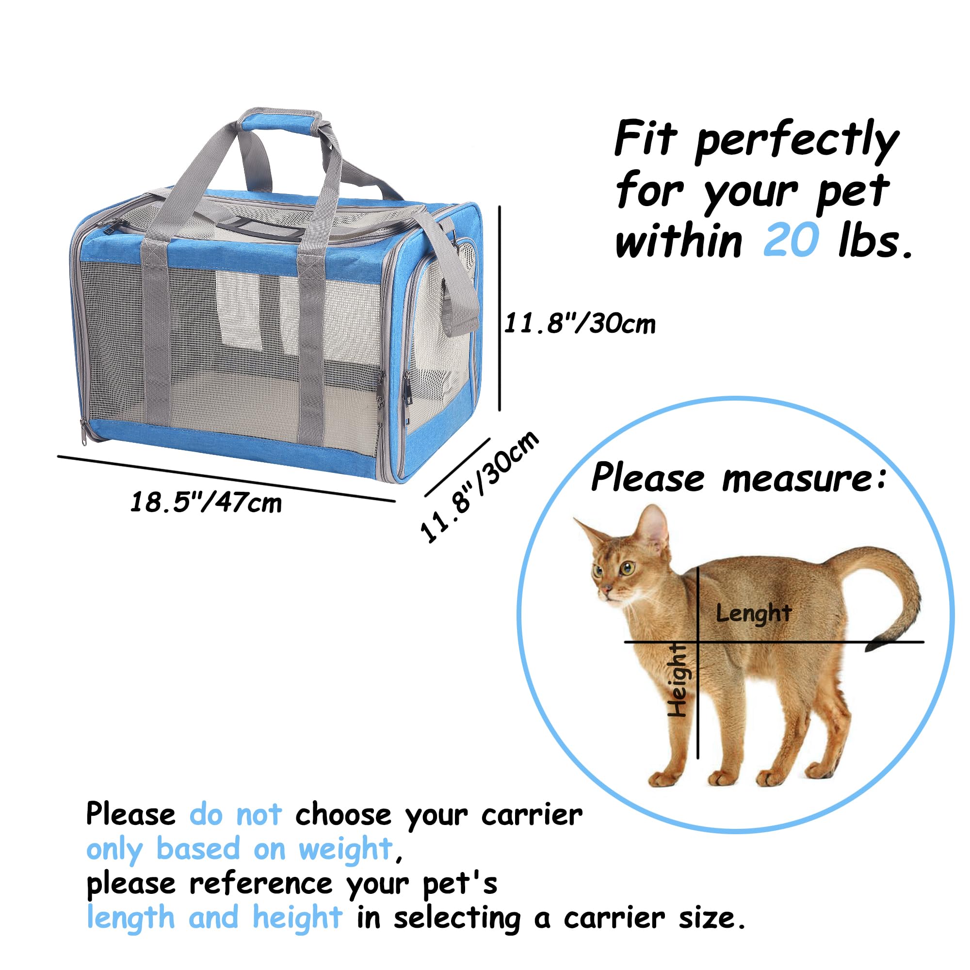 Atvobi Portable Cat Carrier For Small To Large Cats - Soft, Airline Approved, Blue