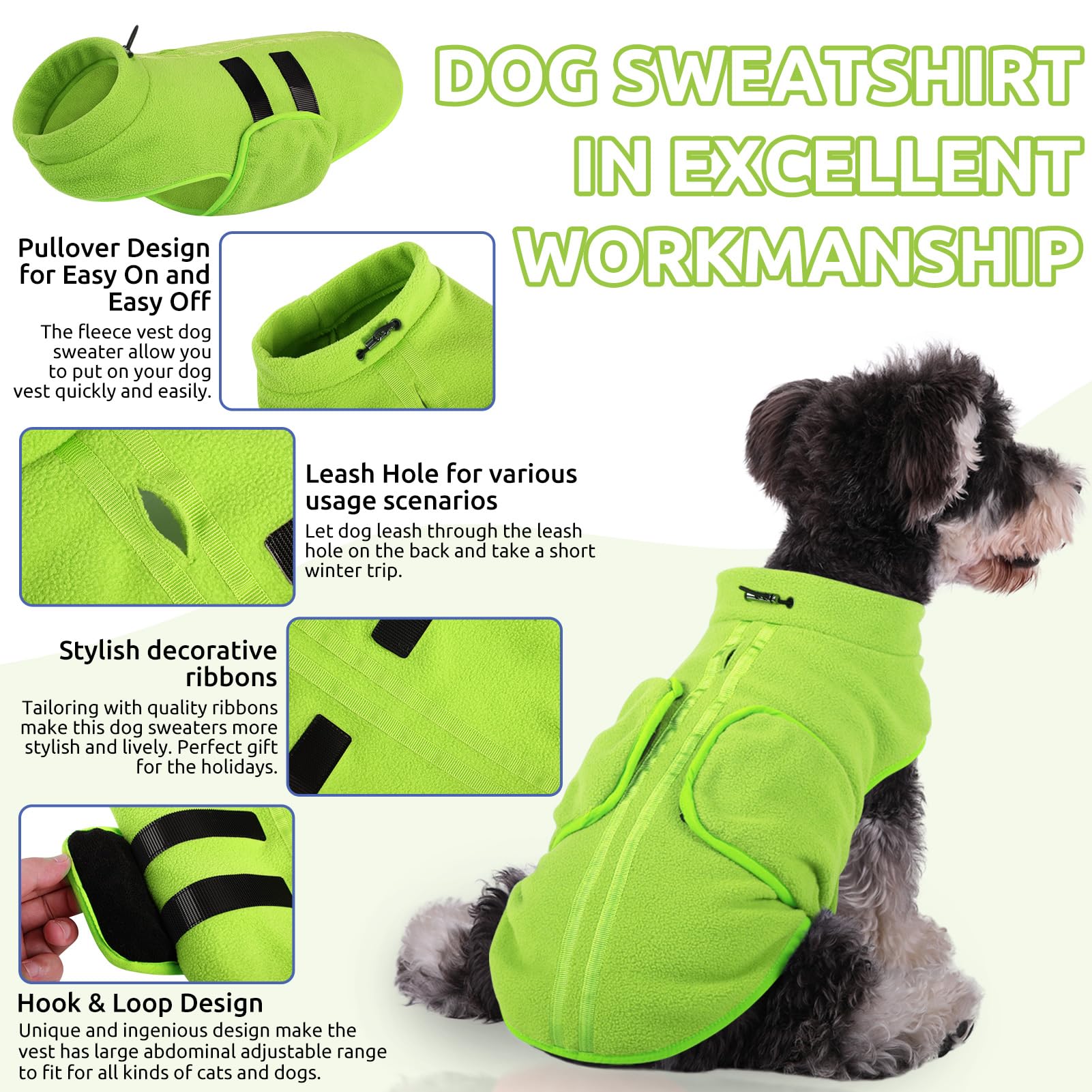Queenmore Xxl Dog Sweater, Soft Fleece Vest Pullover Dog Jacket With Leash Hole, Warm Winter Dog Clothes Cold Weather Doggy Dachshund Sweaters For Large Dogs Cats Boy Or Girl (Green, Xxl)
