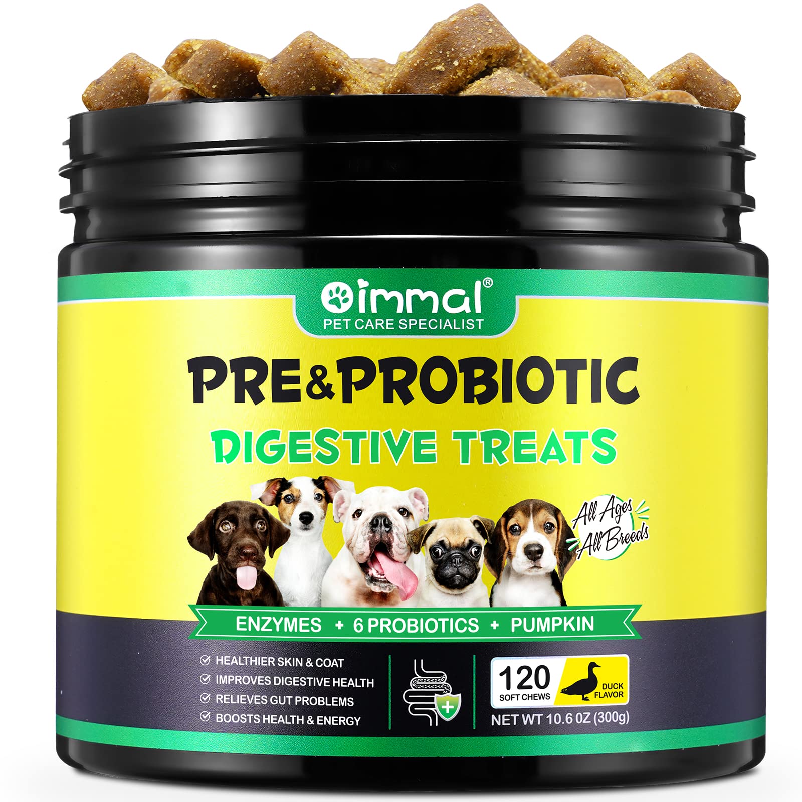 Probiotics Chews for Dogs - Pre & Probiotic Digestive Treats for Dog, Support Gut Health, Seasonal Allergies, Itchy Skin, Dog Su