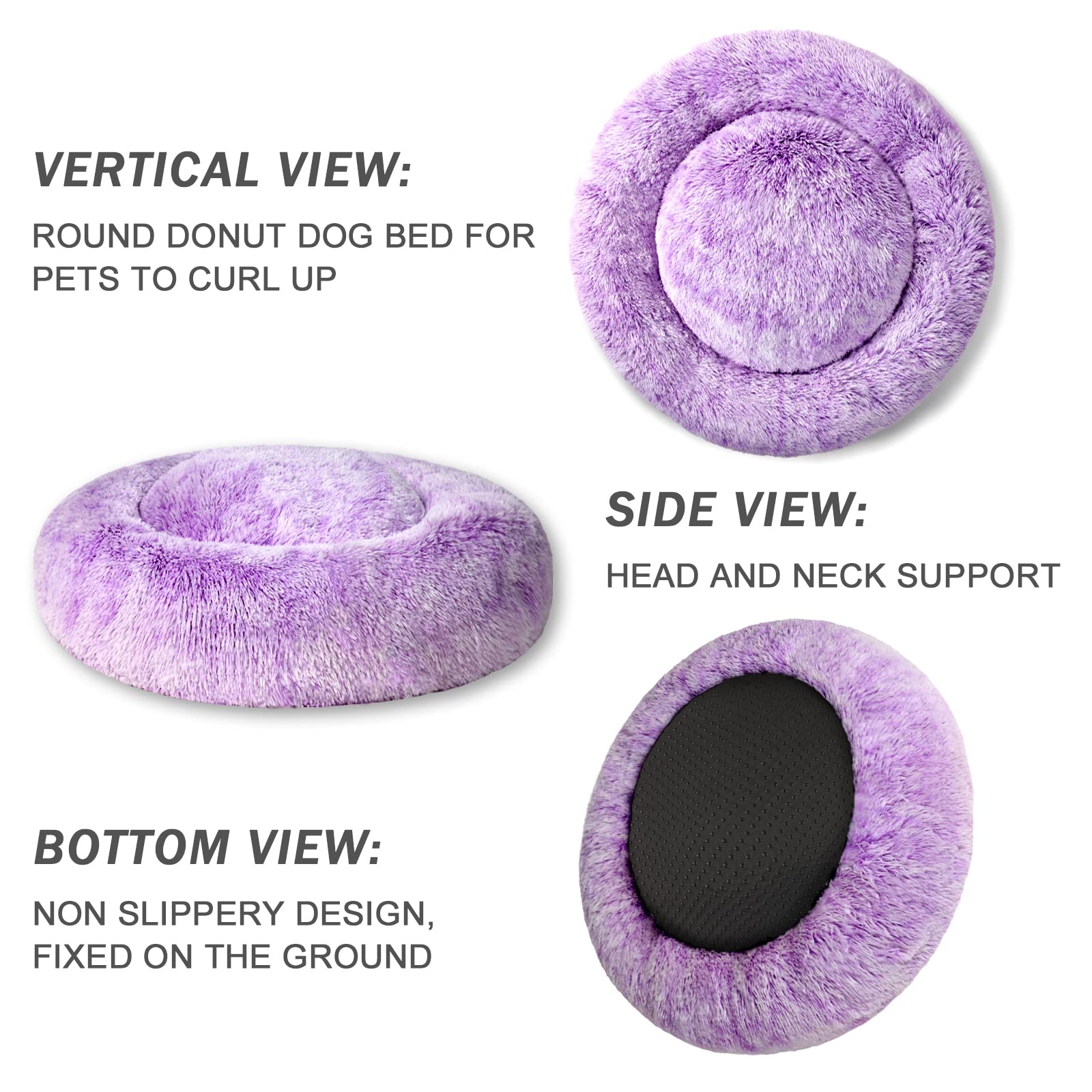Patas Lague Calming Xl Dog Bed For Large Dogs, Fluffy Soft Cozy Cat Bed, Faux Fur Anti-Anxiety Plush Donut Cuddler, Washable Pet