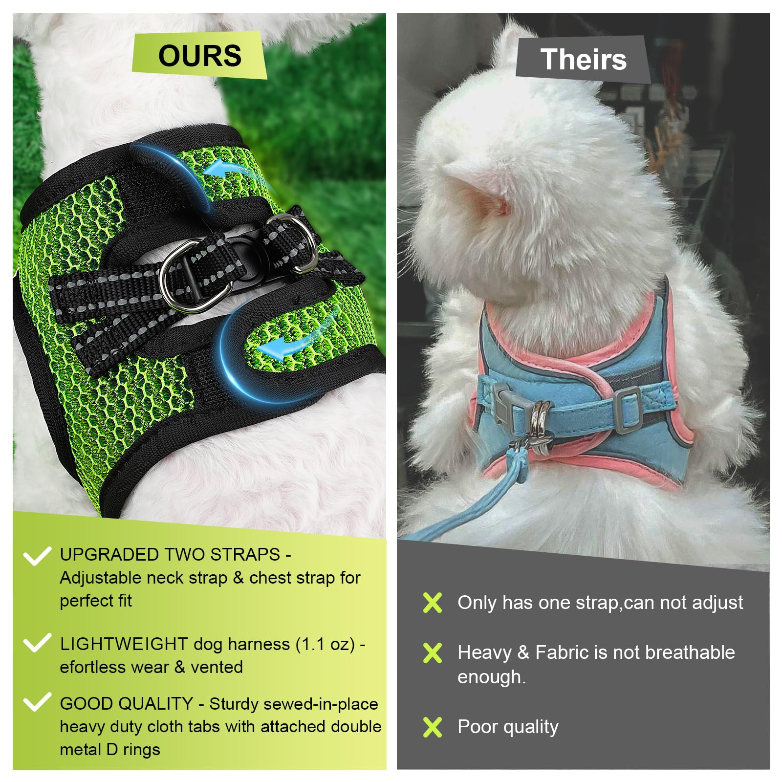 No Pull Small Dog Harness For Under 22 Lbs Dogs, Step In Air Mesh Puppy Reflective Lightweight Dogs Cats Vest (Green