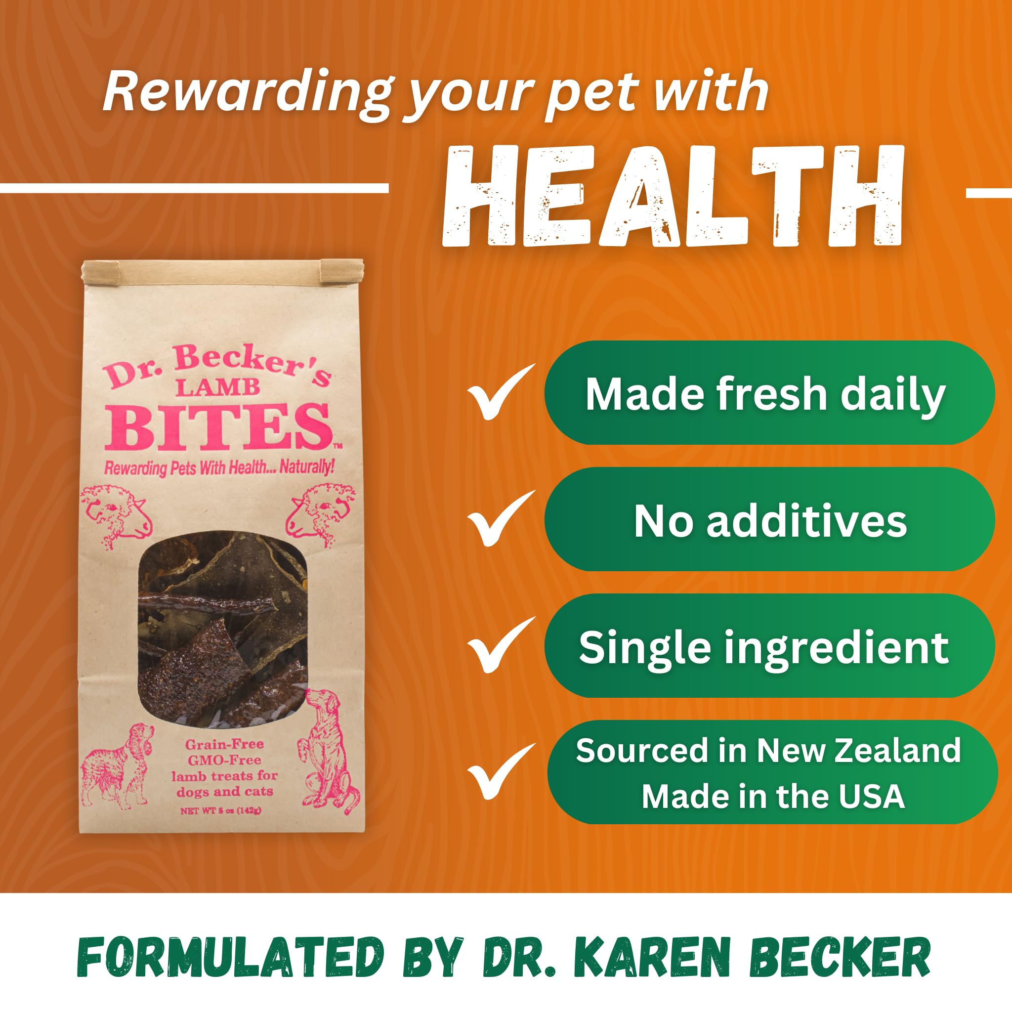 Dr. Becker's Lamb Bites - 100% Pure Meat Protein, Grain-Free Training Treats for Dogs & Cats, 5 oz