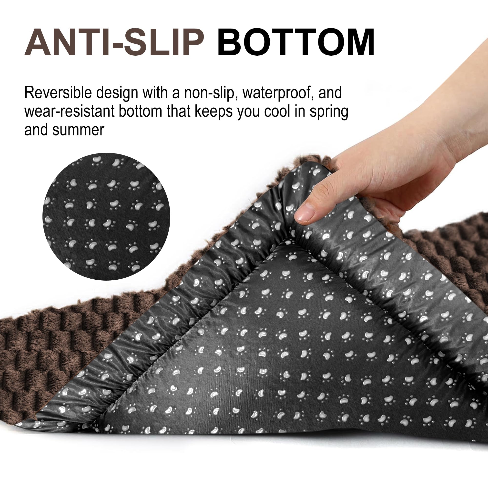 Dog Bed Crate Mat, Soft Durable Washable Anti-Slip Kennel Pad for Dogs & Cats, Reversible (Dark Brown, L(35*23*1.5))