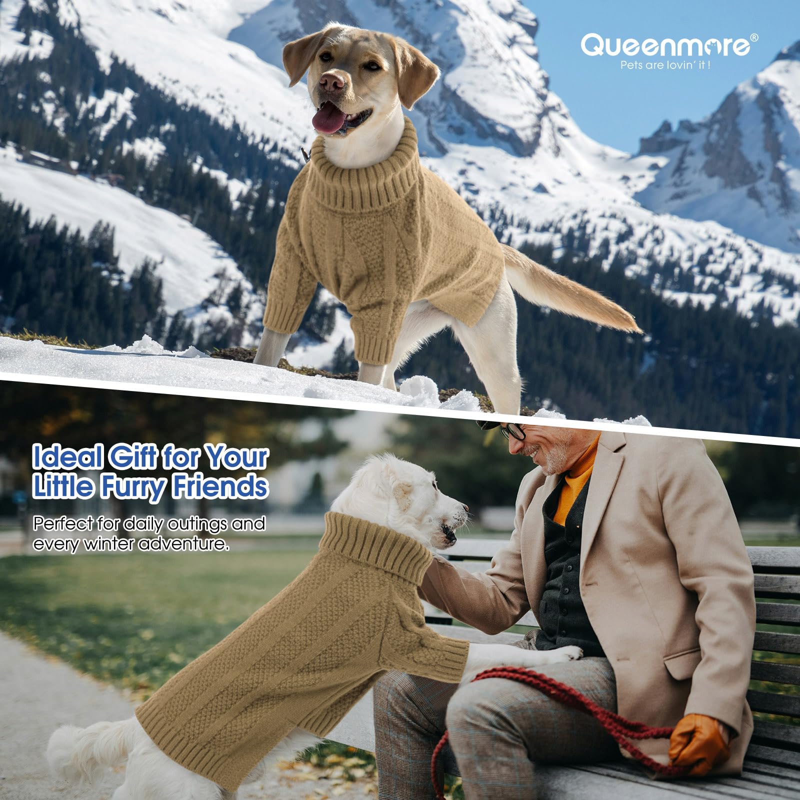 Queenmore Dog Sweater For Girls Boys, Xmas Turtleneck Knitted Pullover For Cat, Cold Weather Pet Apparel For Male Female Doggie