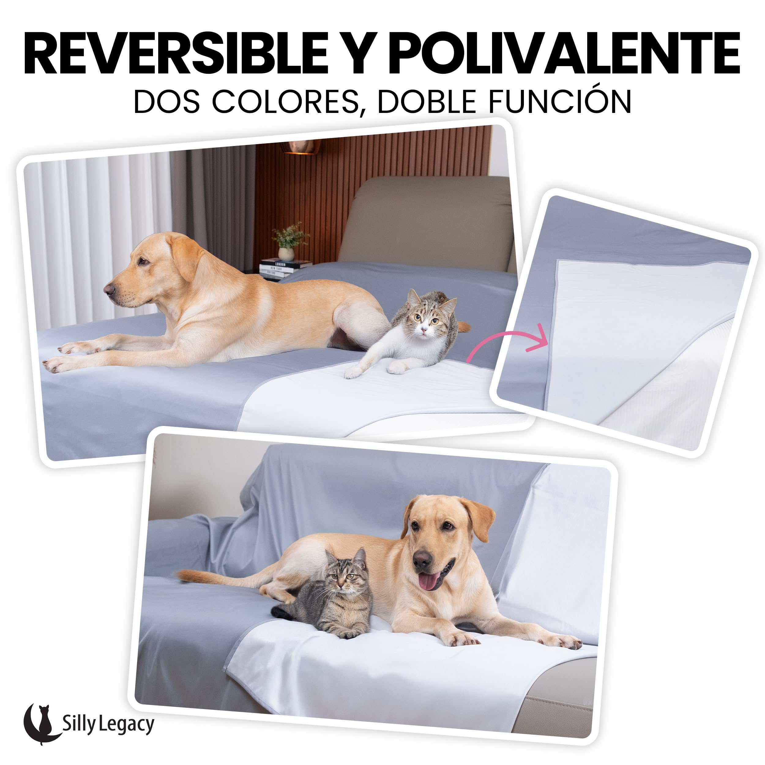 SILLY LEGACY Thin Reversible Waterproof Protective Cover or Liner for Bed or Couch (Twin Size, 90 x 55 inch), for Dogs and Cats,