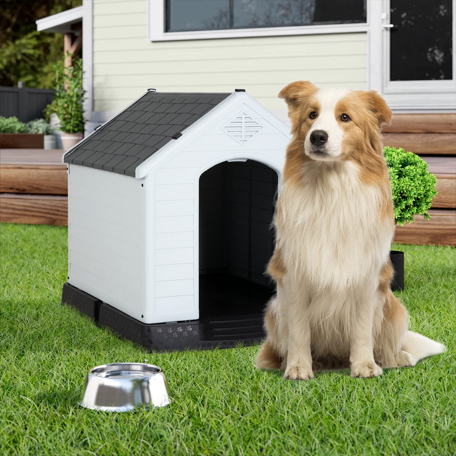 Bestpet 28Inch Large Dog House Insulated Kennel Durable Plastic Dog House For Small Medium Large Dogs Indoor Outdoor Weather & W