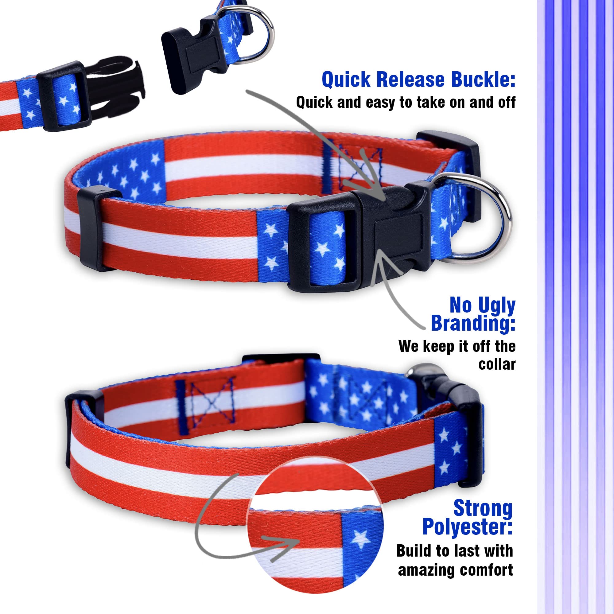 Native Pup American Flag Dog Collar (Medium, Flag I)
