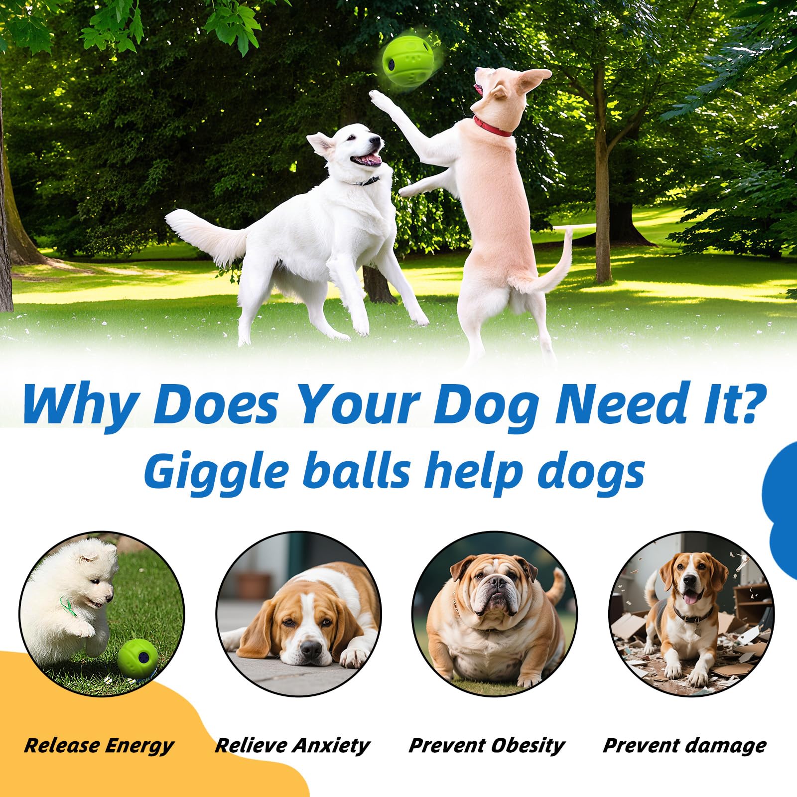 SHAKE AND LAUGH Dog Toys Ball, Interactive Dog Ball, No Paint, Gibbering Sound with Surface Concave Lines, XL, 5.51 in (14 cm)