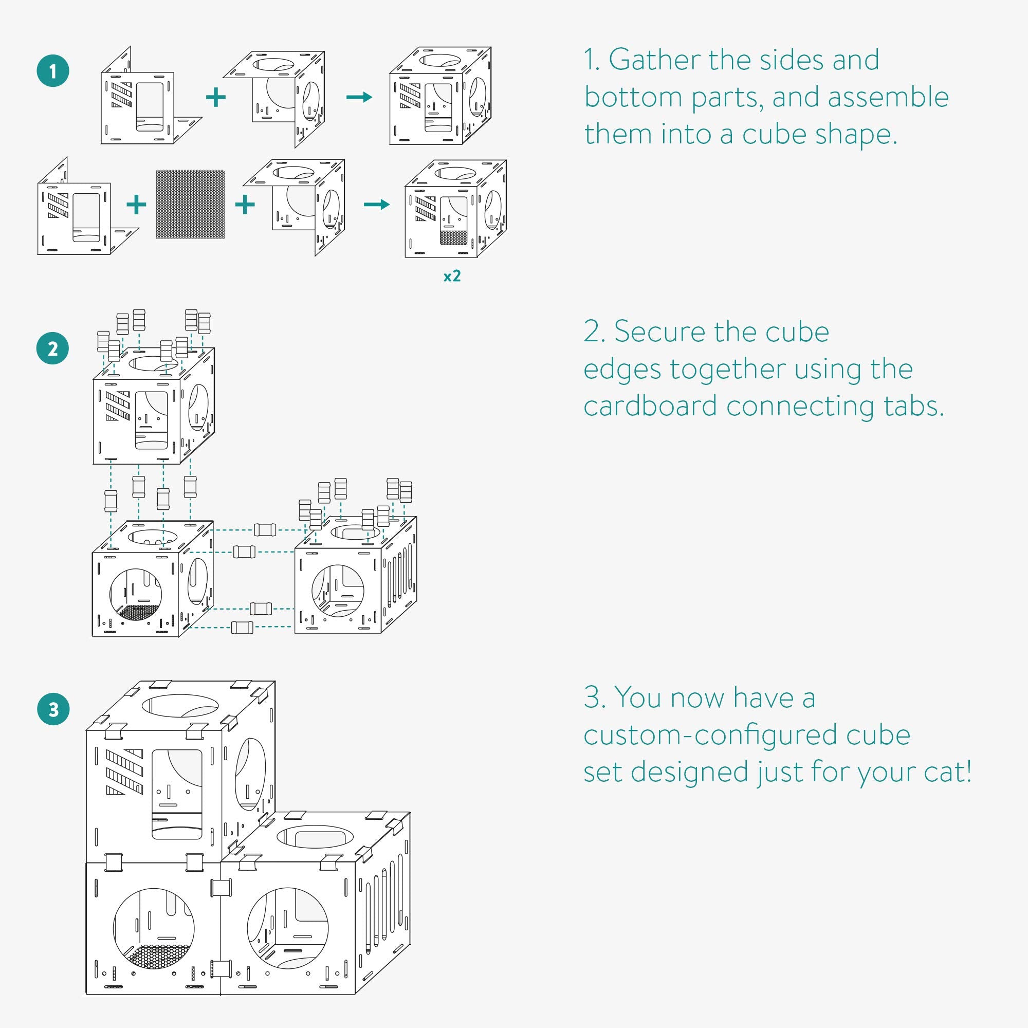 Navaris Modular Cardboard Cat House - Diy Corrugated Cardboard Configurable Play Tower Condo For Small Cats, Kittens, Rabbits - 3 Cubes