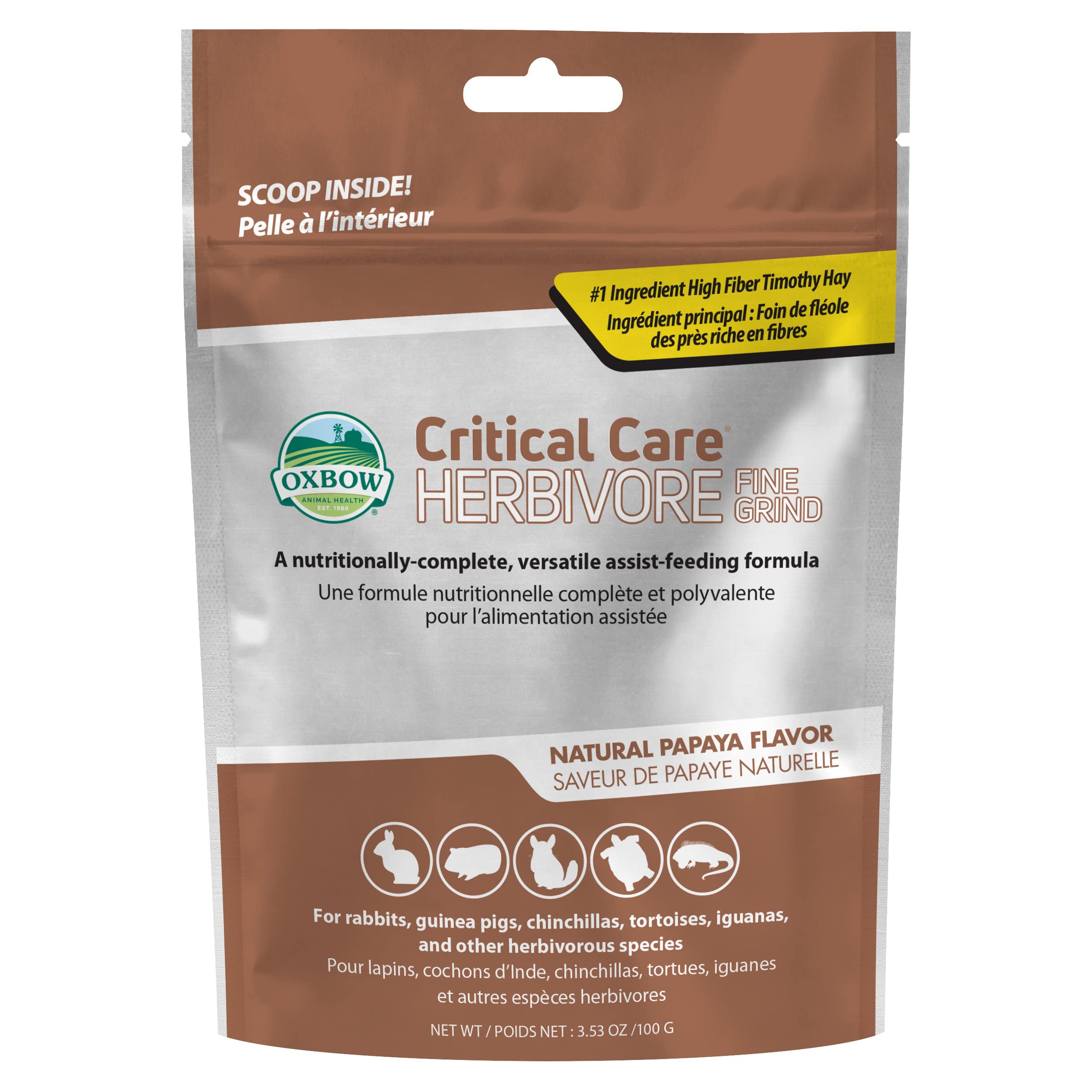 Oxbow Animal Health Critical Care, Herbivore, Fine Grind Papaya Flavor, 100 Gram Bag