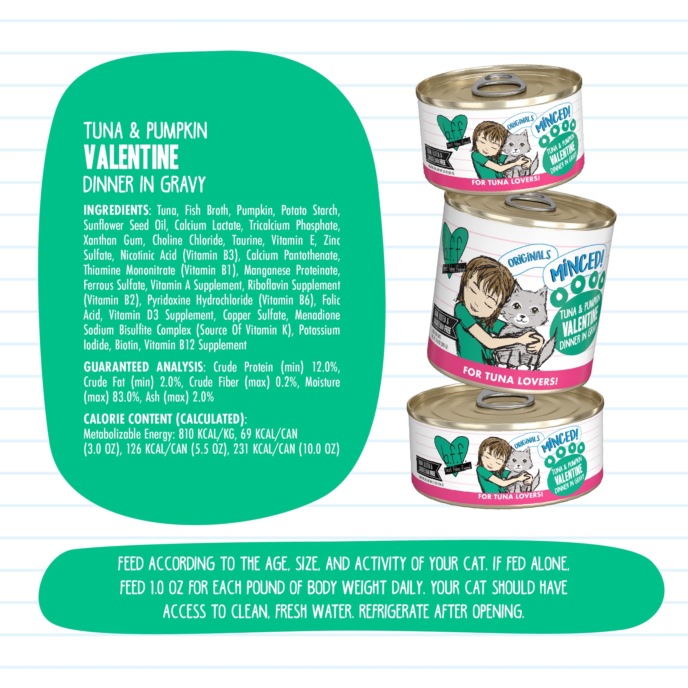 Weruva Best Feline Friend (B.F.F.) Tuna & Pumpkin Valentine with Tuna & Pumpkin in Gravy Cat Food, 5.5oz Can (Pack of 24), Green