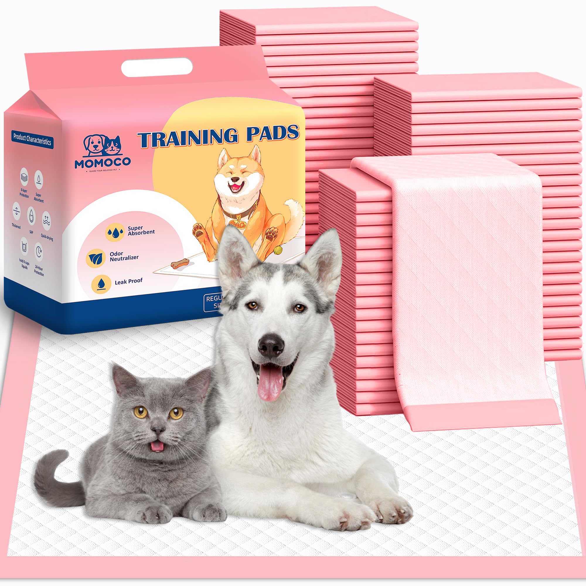 MoMoCo 23 x23 -100 Count Pink Puppy Pads, Super Absorbent, Leak-Proof, Quick-Dry Training Pads for Small Dogs & Puppies, Disposa