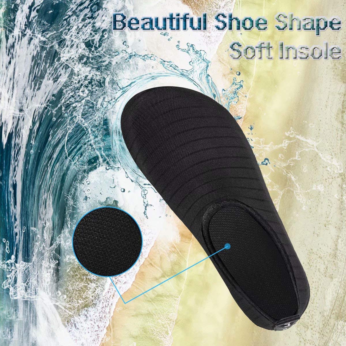 Yalox Water Shoes Womens Mens Outdoor Beach Swimming Aqua Socks Quick-Dry Barefoot Shoes Surfing Yoga Pool Exercise(Black,3839Eu