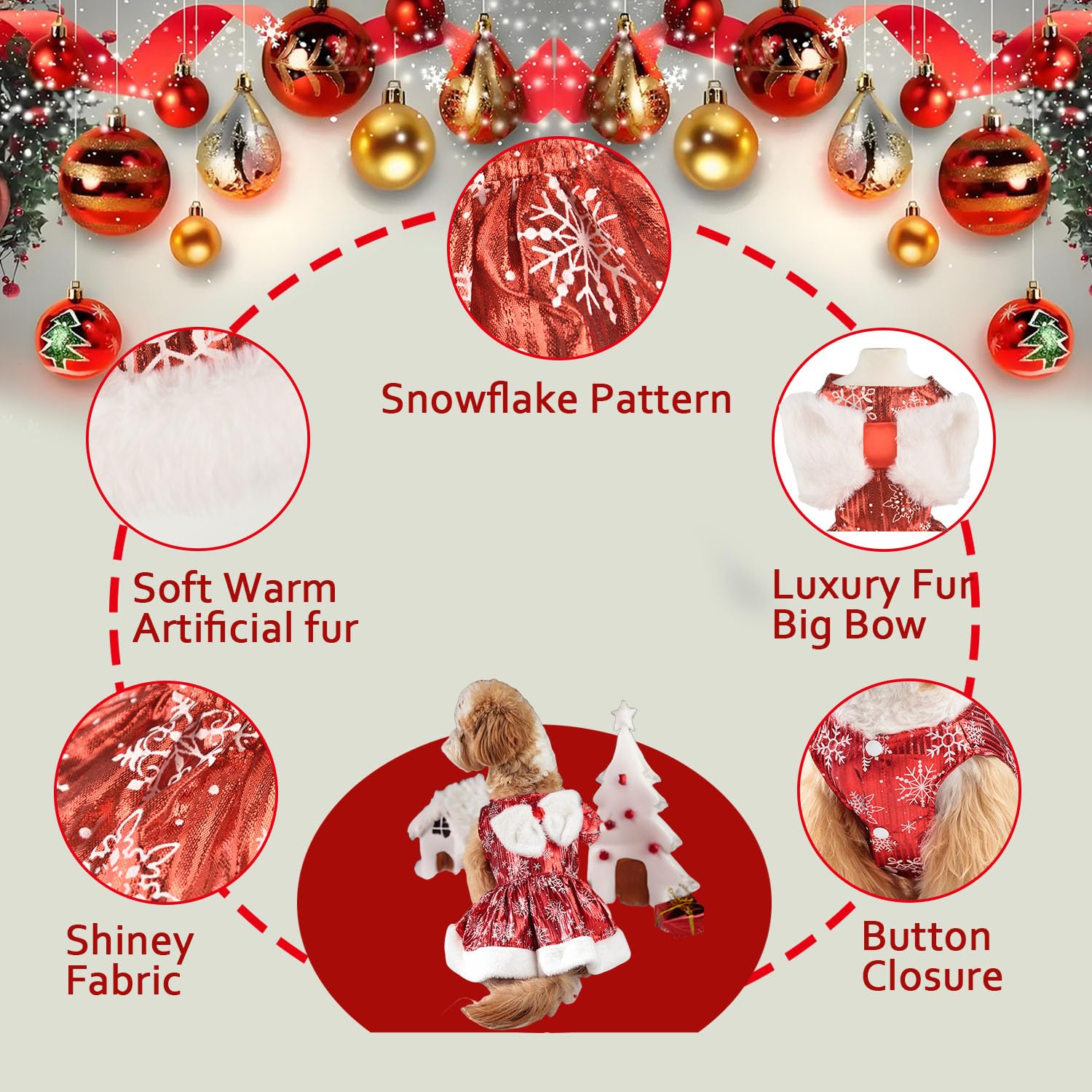 Muyaopet Snowflake Dog Christmas Dress Pet Santa Claus Costume Holiday Outfits,Winter Clothes Dresses For Small Dogs Girl,Cat Ap