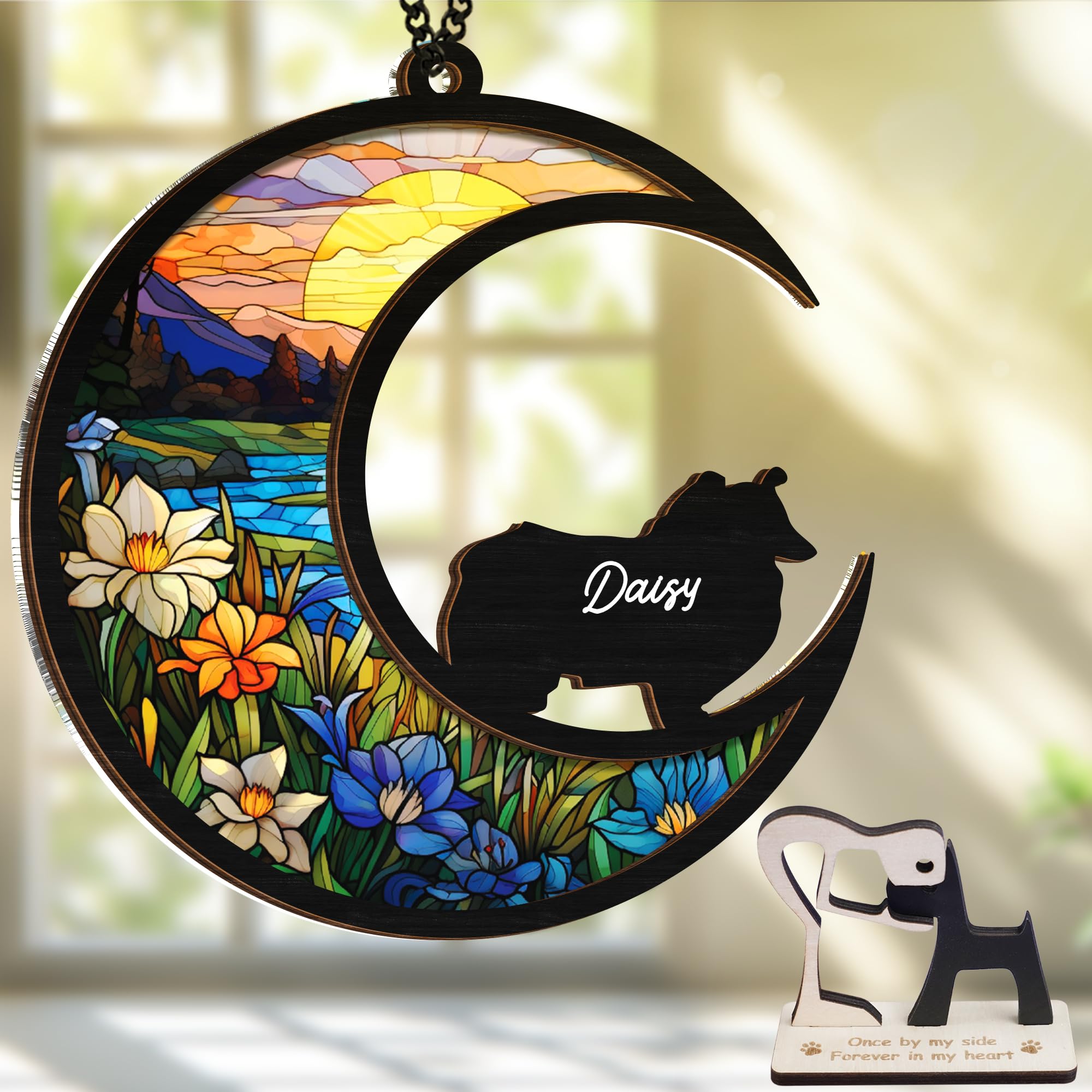6'' Rough Collie Dog Memorial Suncatcher Personalized Name Dog Breed Pet Ornament Window Car Hanging Sympathy Gift For Loss Of P