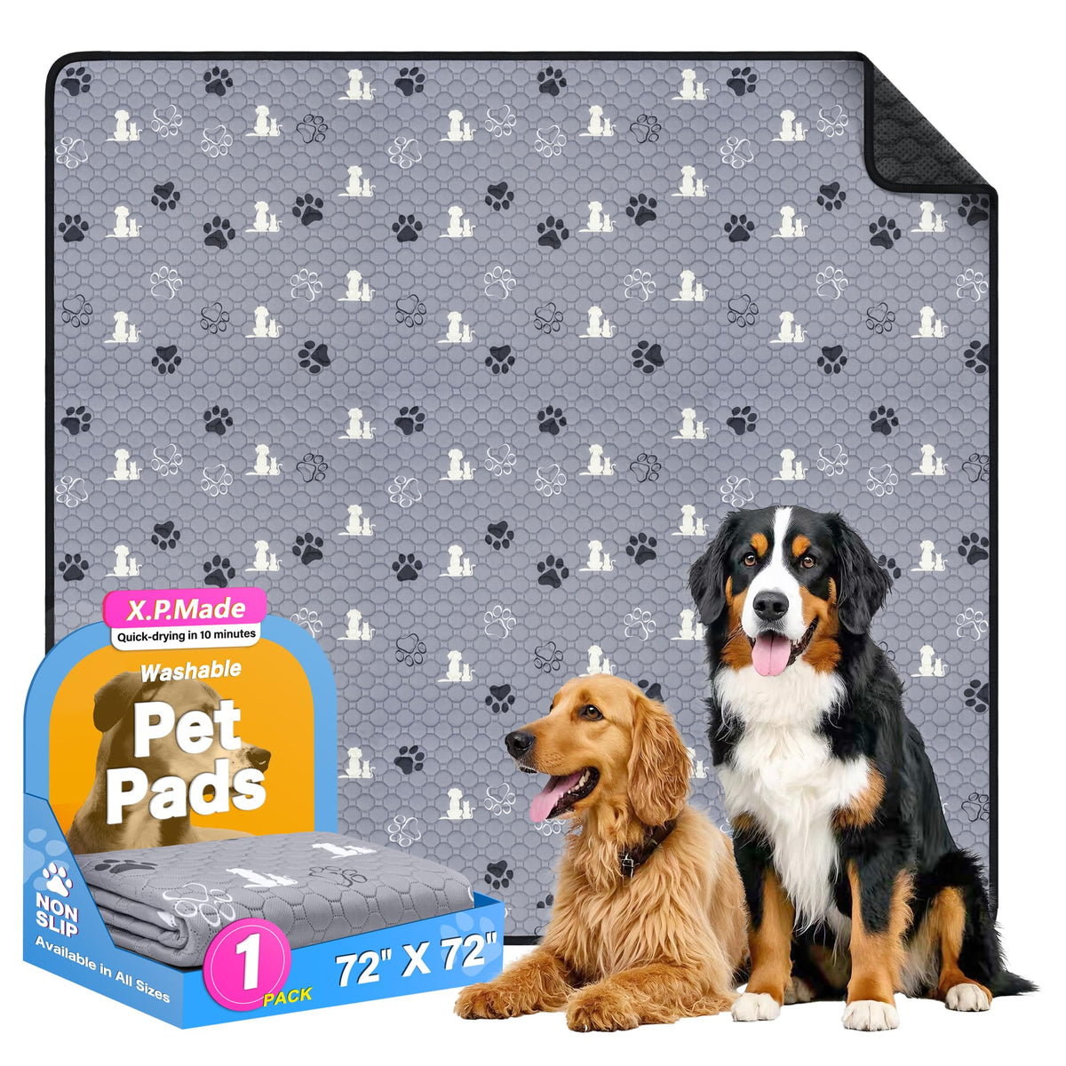 Washable Pee Pads For Dogs 72''X72'', Extra Large Reusable Puppy Pads, Waterproof Pet Pee Pads For Dog Potty Training, Extra Lar