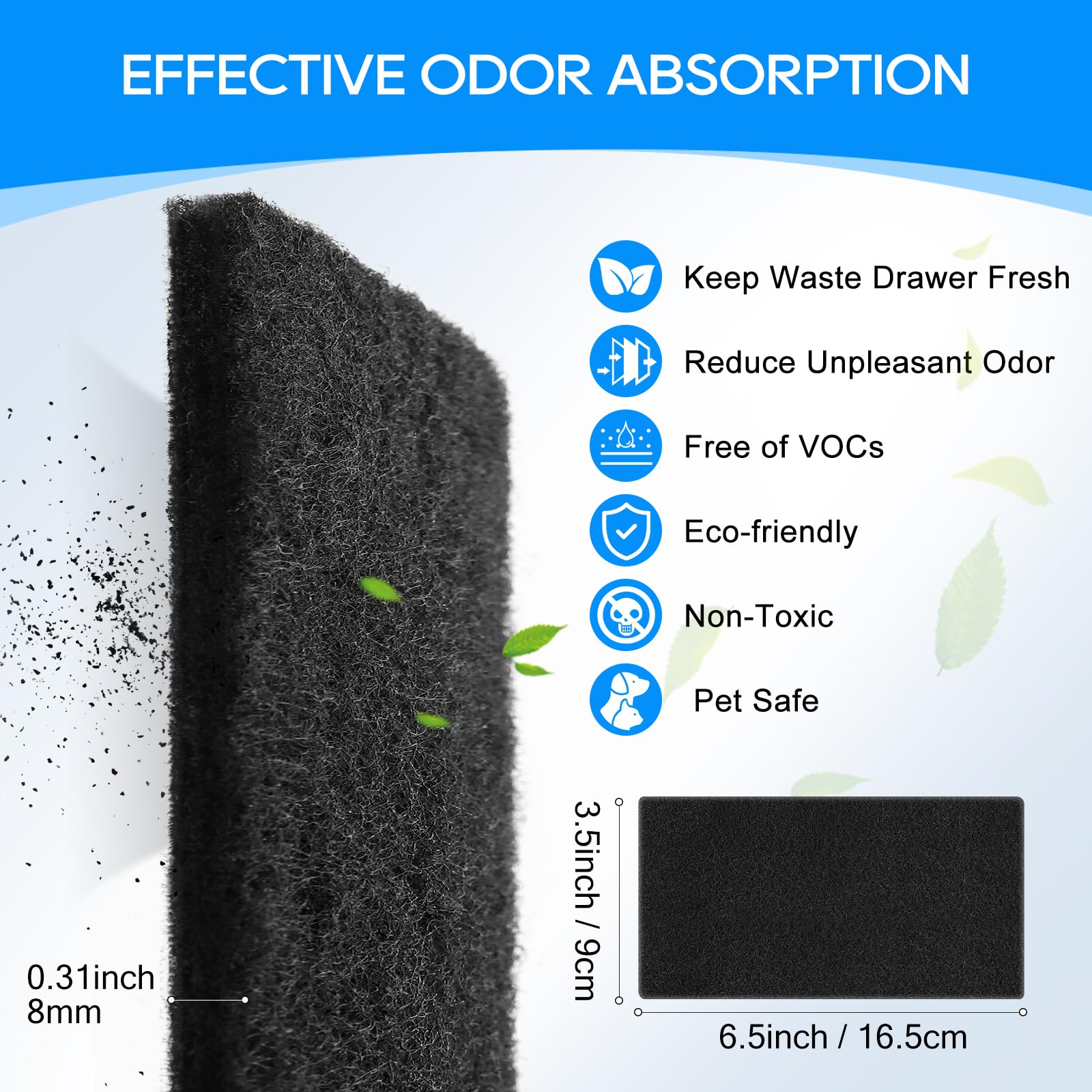 Cunina 8Pcs Cat Litter Box Filter Compatible With Van Ness Cp7 Blue Extra Large Cat Litter Box, Activated Charcoal Odor Control