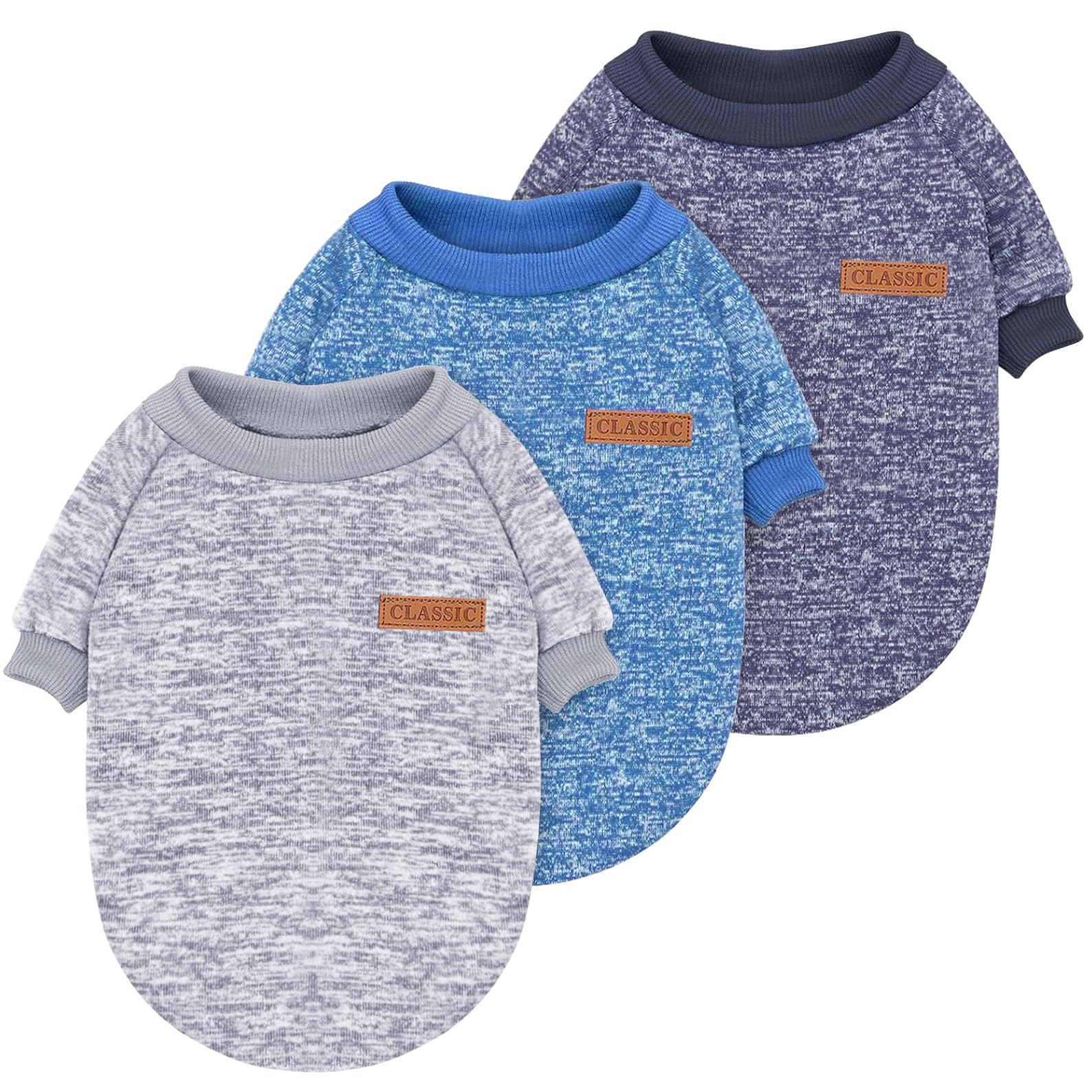 Idepet Pet Dog Classic Knitwear Sweater 3 Pcs, Fleece Coat For Small,Medium Dogs,Warm Pet Dog Cat Clothes,Soft Puppy Customes Fo