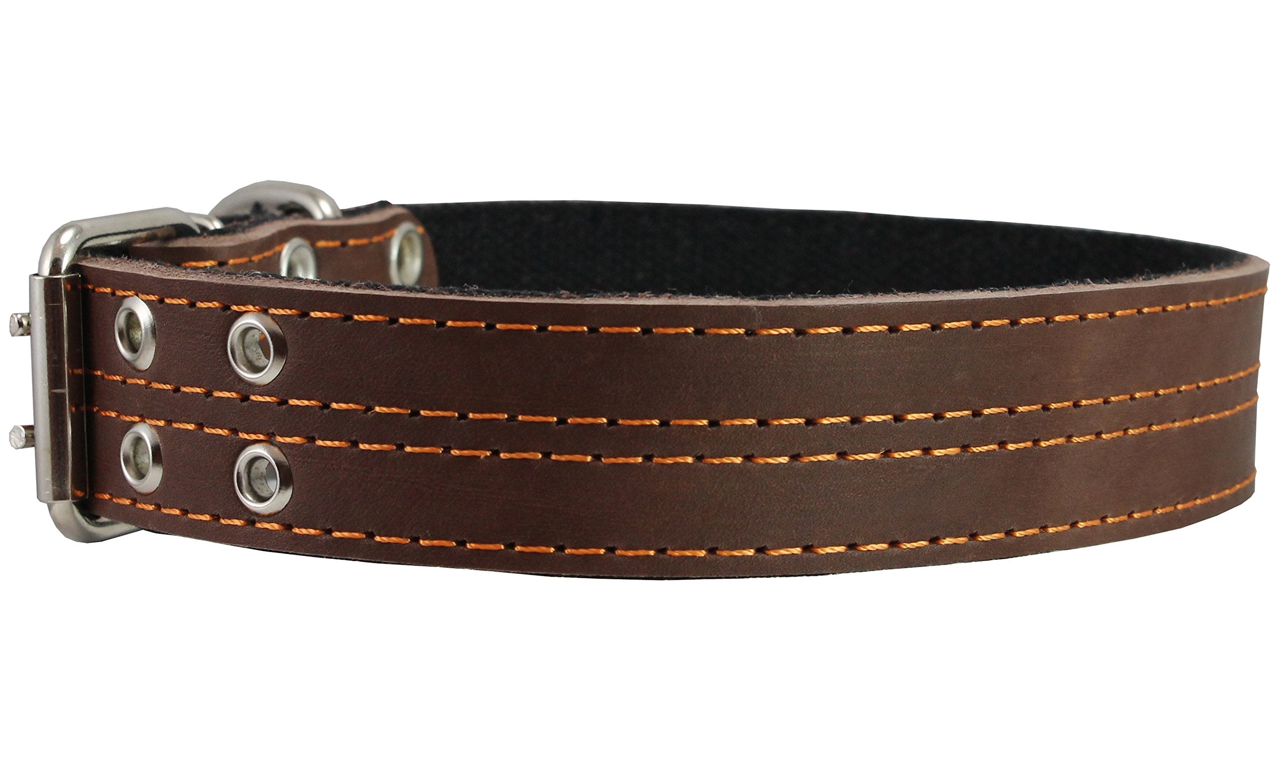 Genuine Leather Dog Collar, Padded Brown, 1.5' Wide. Fits 14'-18' Neck Size, Medium