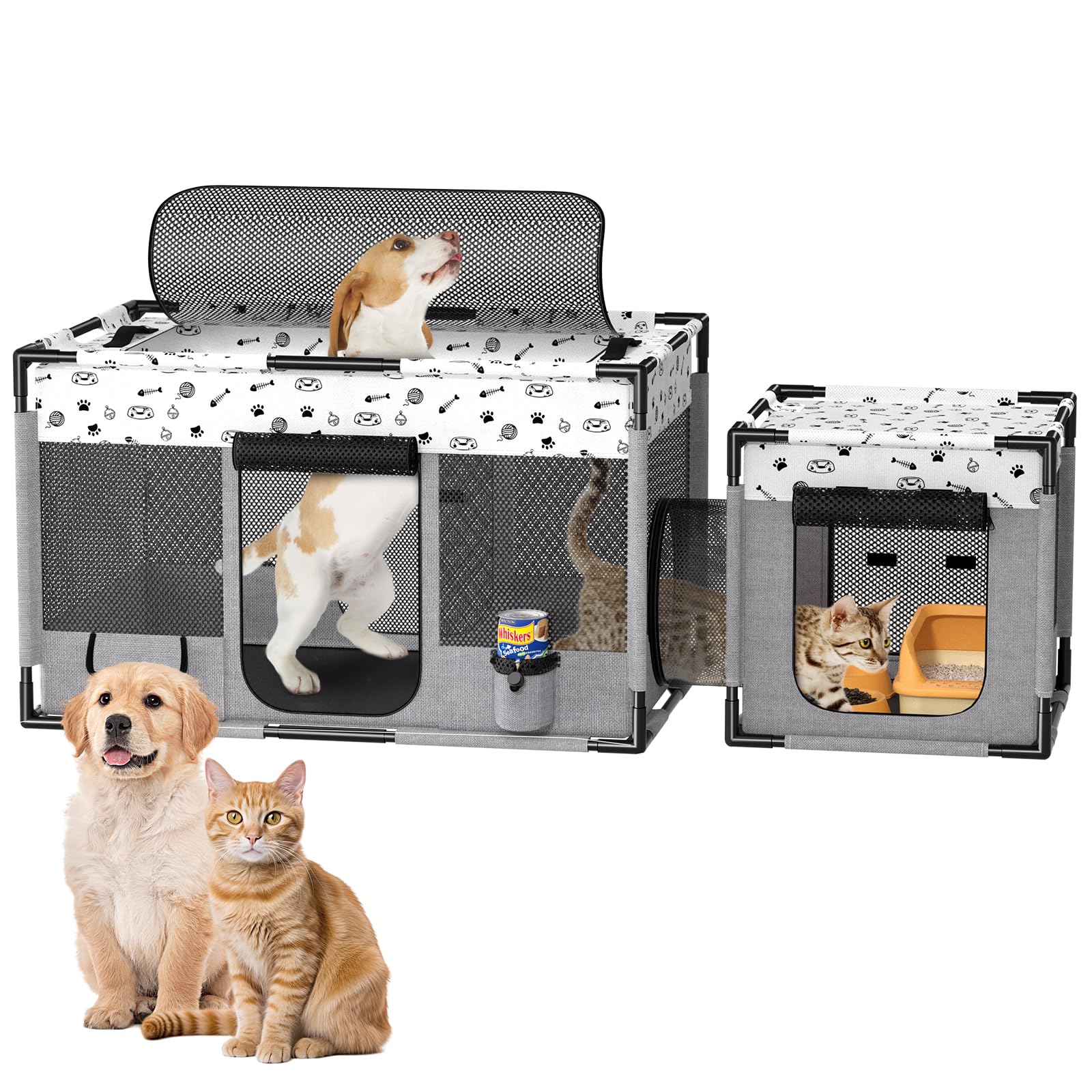 Desell Portable Cat Playpen, Pvc Pipe Reinforced Kitten Dog Pet Playpens For Indoor Cats Enclosed, Foldable Puppy Doggy Play Pen