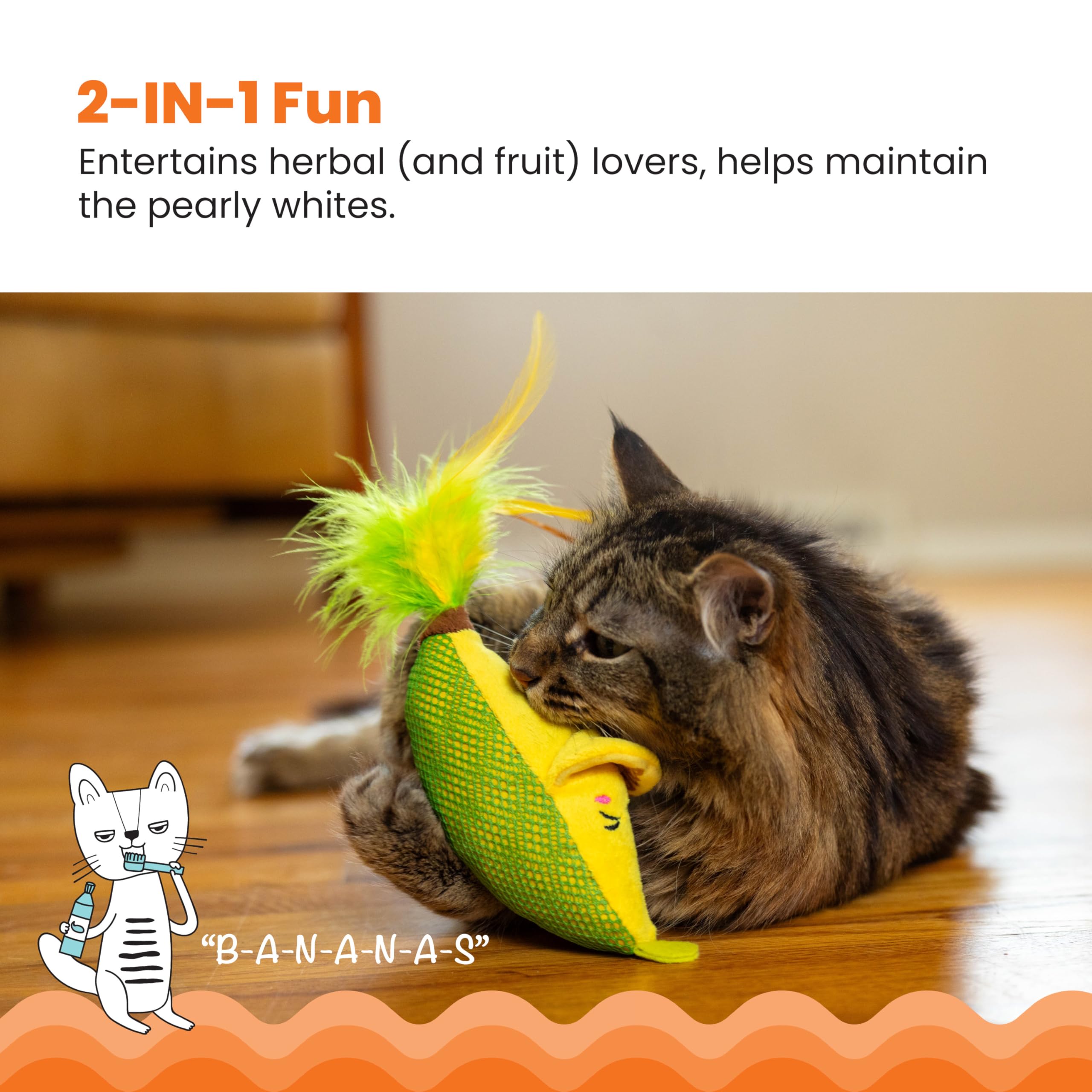 Catstages Peelin' Good Banana Kicker Dental Catnip Toy, Yellow