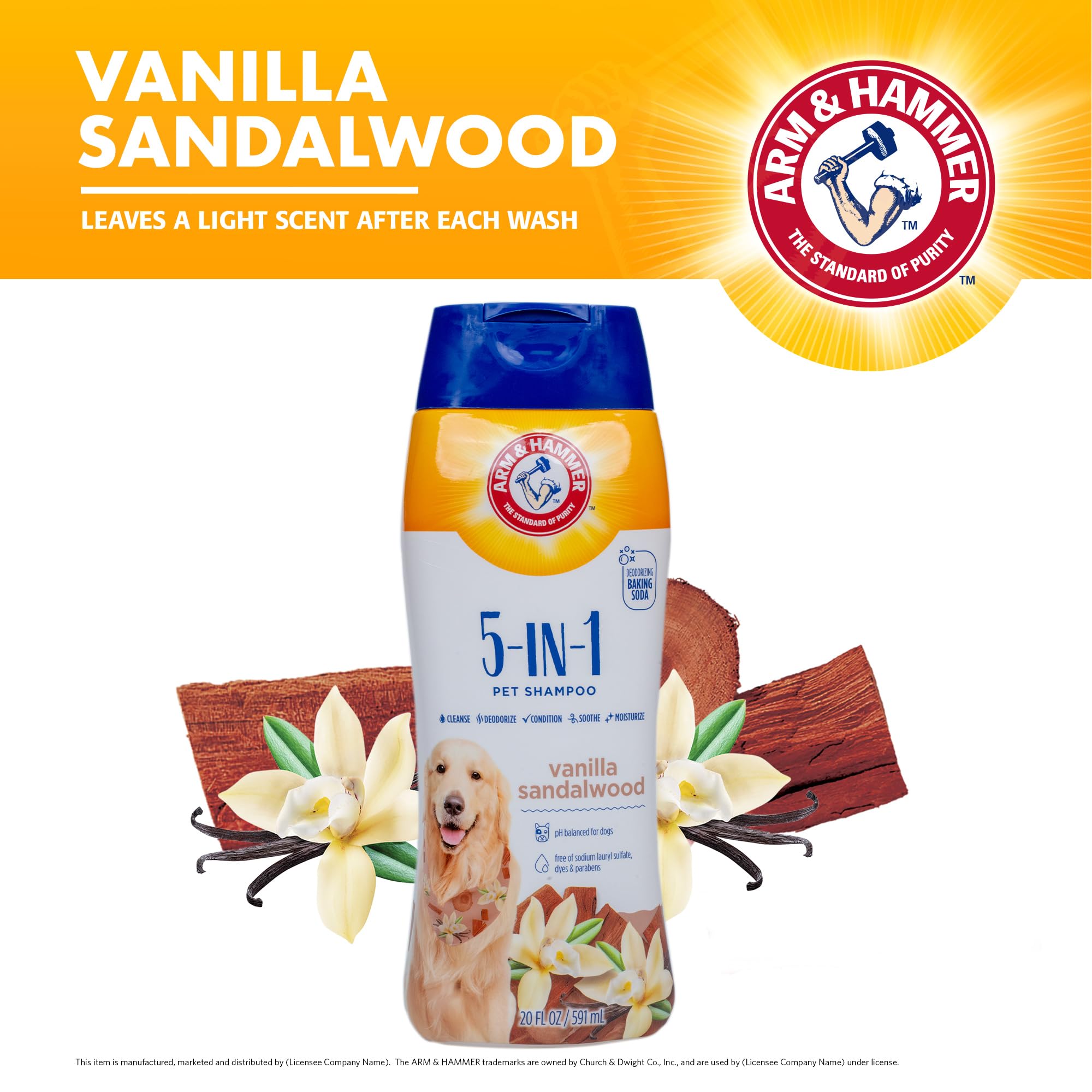 Arm & Hammer For Pets 5-In-1 Pet Shampoo With Conditioner, Vanilla Sandalwood Scent - Deodorizing, Skin Soothing, And Moisturizi