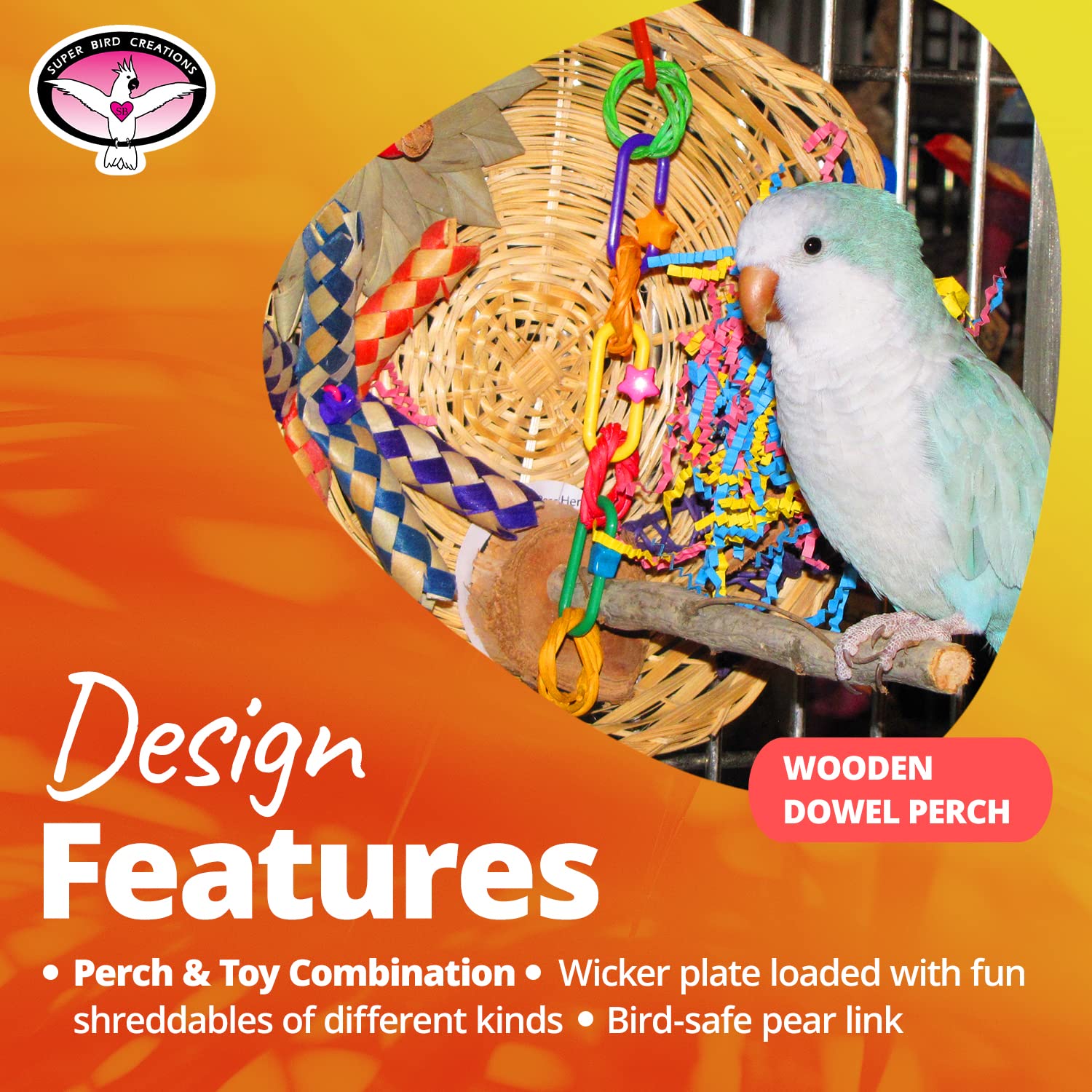 Super Bird Creations Sb543 Busy Birdie Play Perch - Foraging Bird Toy, Small & Medium Bird Size - Parakeets, Cockatiels, Small Conures - Interactive Elements - Stimulating Playtime - 9.5' X 9.5' X 6'