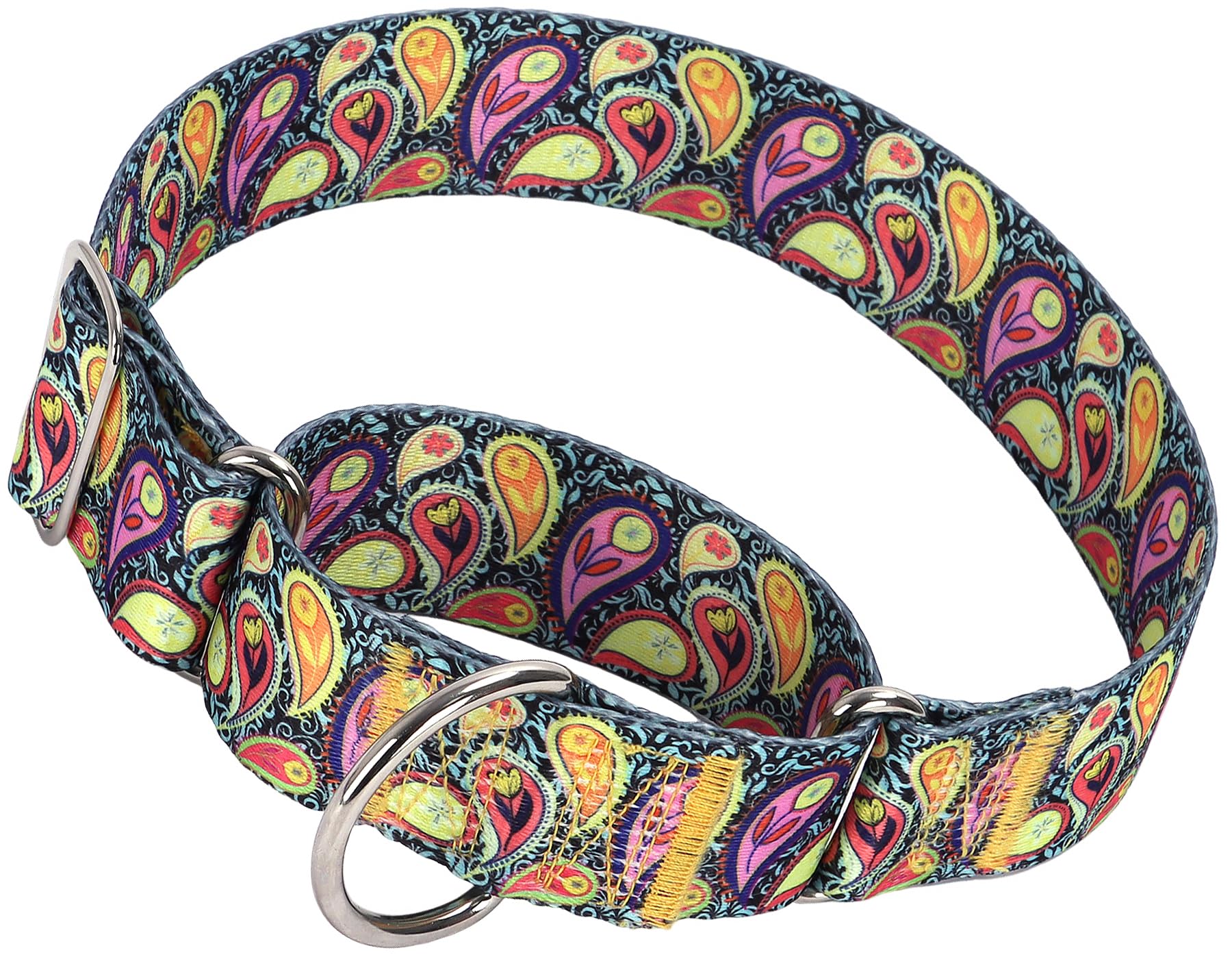 Martingale Dog Collar 1.5 Inch Wide - Heavy Duty Adjustable No-Pull Training Collar For Medium/Large Dogs, Cashew Flower Design 