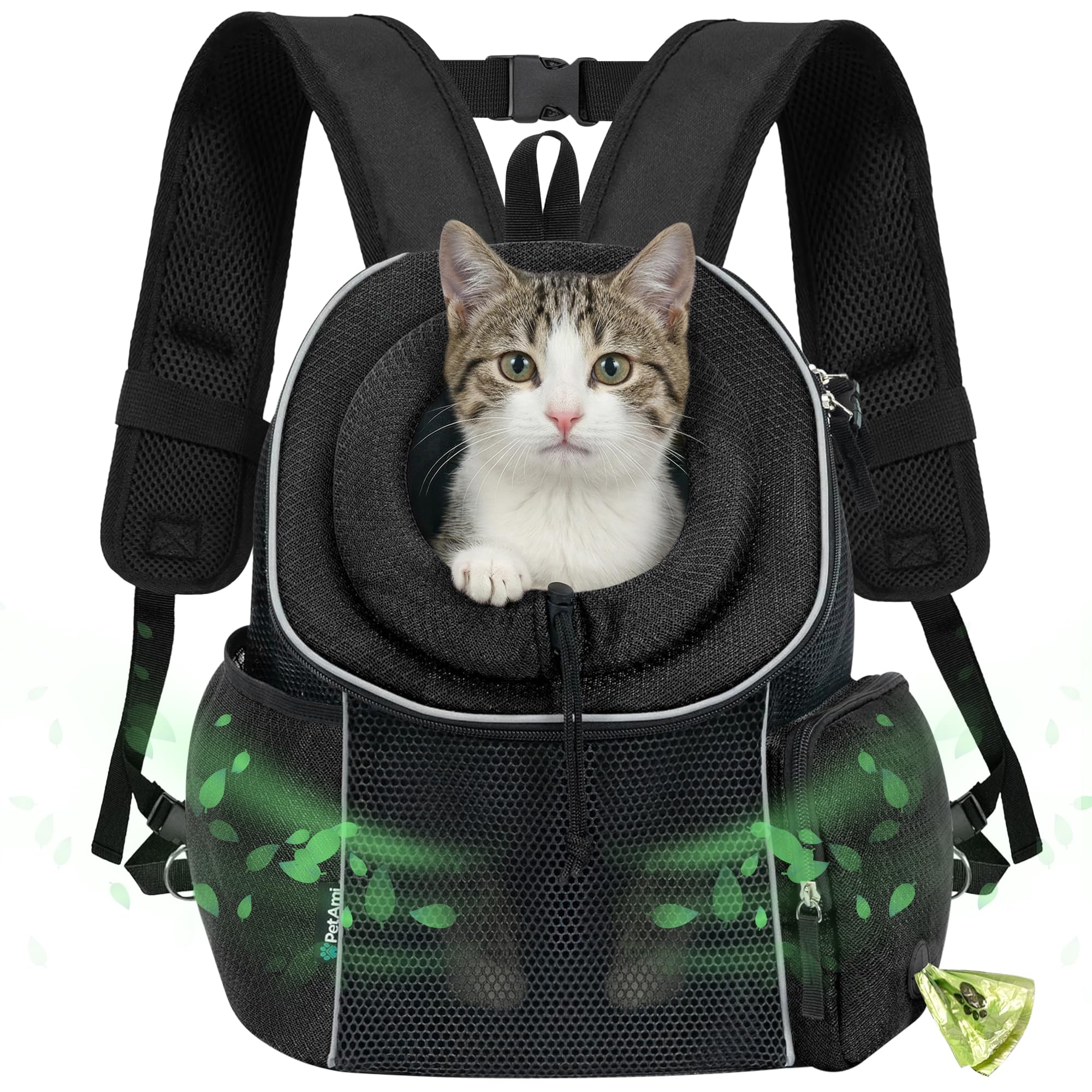 PetAmi Dog Carrier Backpack, Hands Free Front Pet Carrier for Small Cats Puppies, Adjustable Ventilated Reflective Pet Travel Ba
