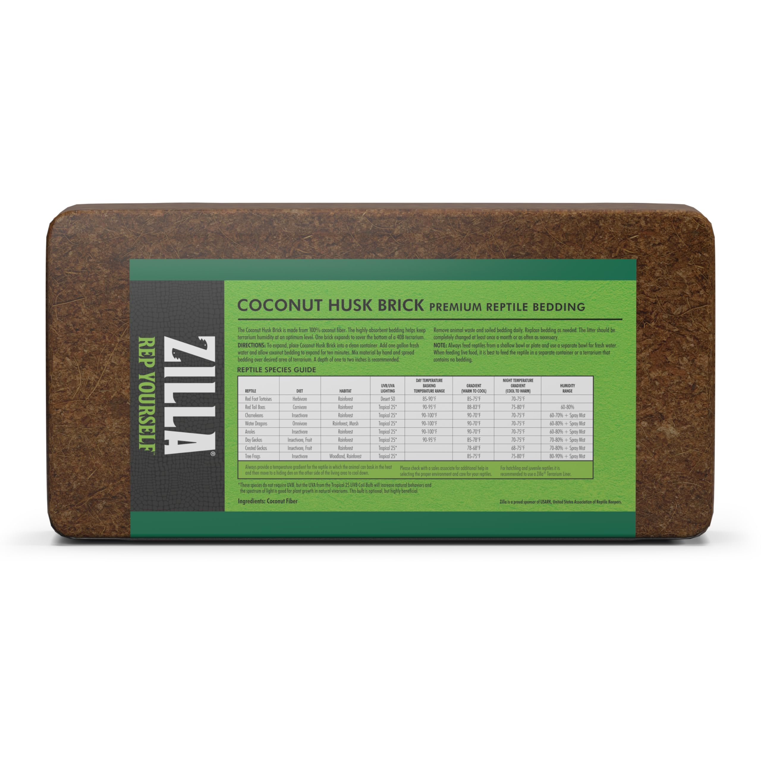 Zilla Coconut Husk Brick, Organic Bedding For Reptiles, Made With 100% Coconut Fiber, Ideal For Tropical Habitats And Egg Incubation