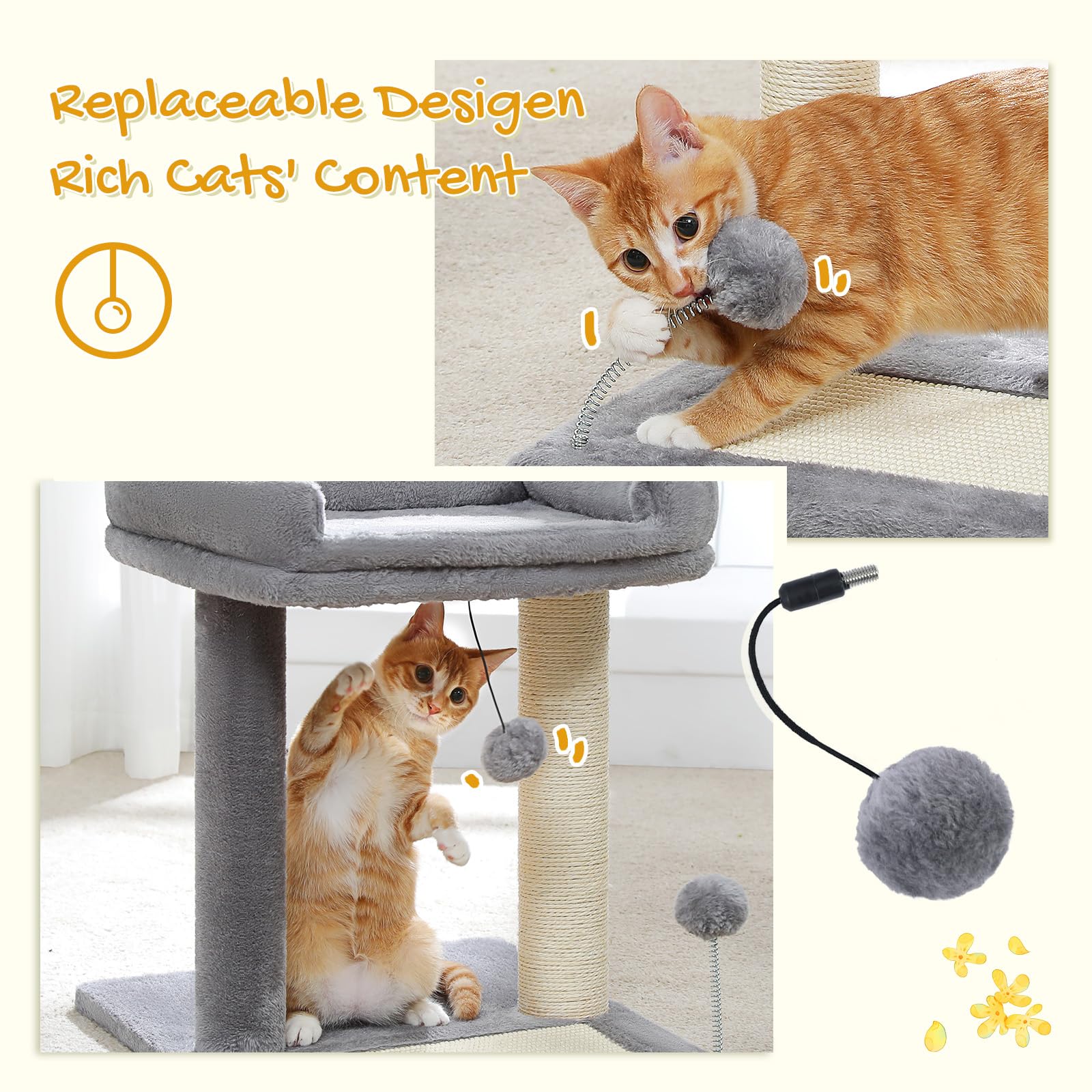 Pawz Road Cat Scratching Post Bed, Featuring With Soft Perch Sisal-Covered Scratch Posts And Pads With Play Ball Great For Kitte