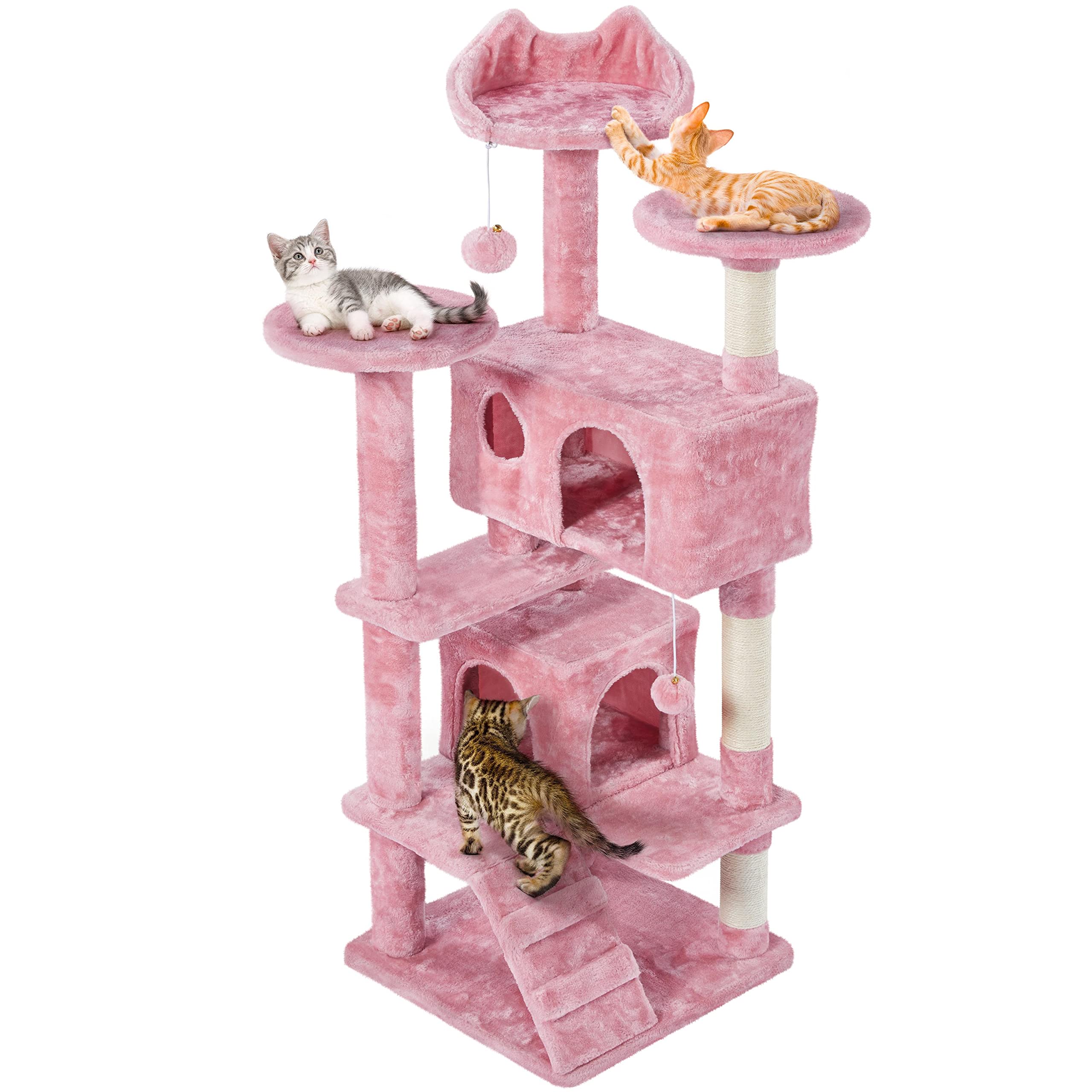 Topeakmart 54In Cat Tree, Cat Tower W/Large Cat Condo Scratching Posts And Perch, Cat Stand House Furniture, Pink