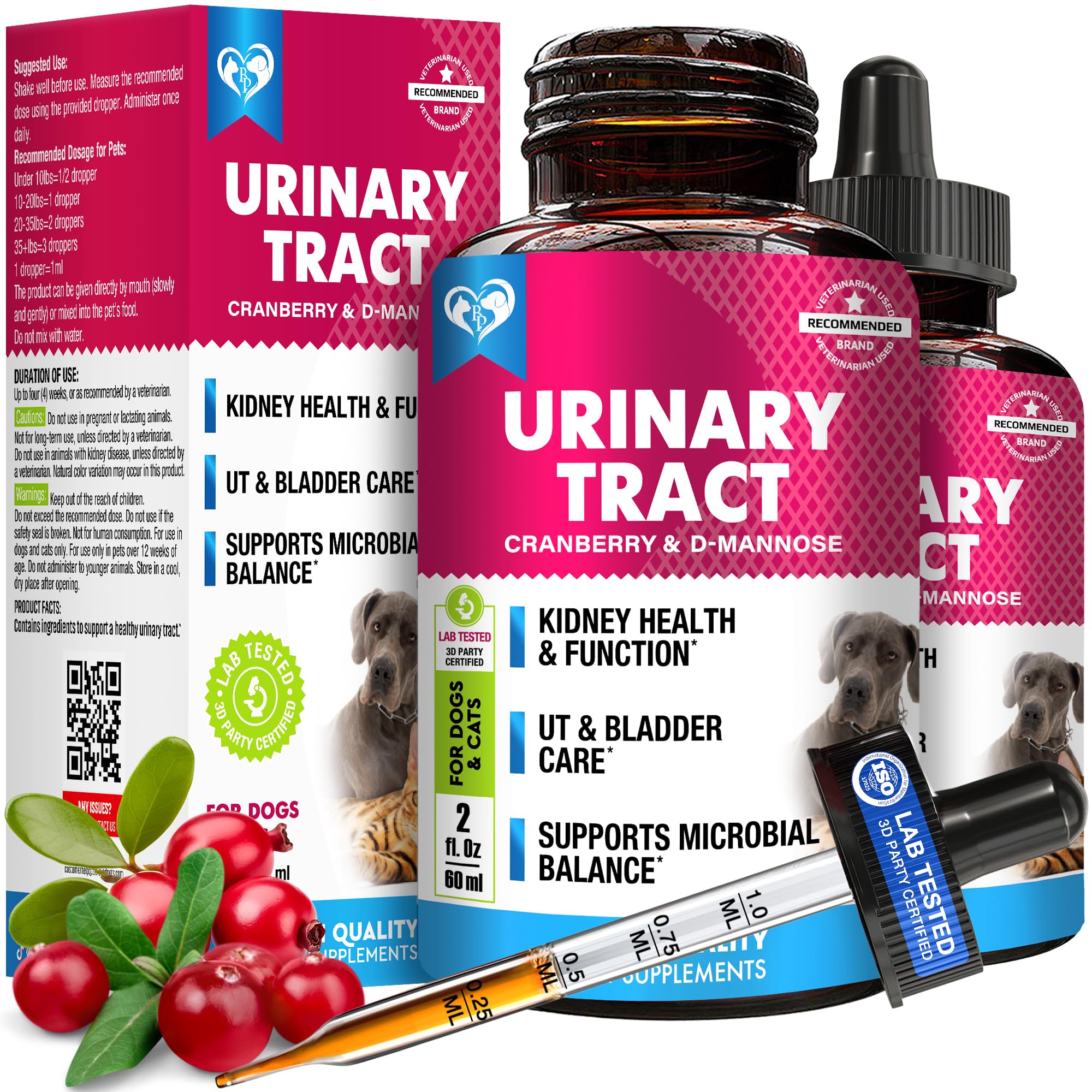 Cat & Dog Urinary Tract Infection Treatment & Natural UTI Medicine Cranberry & D-Mannose -Kidney+Bladder Support - Best Incontin