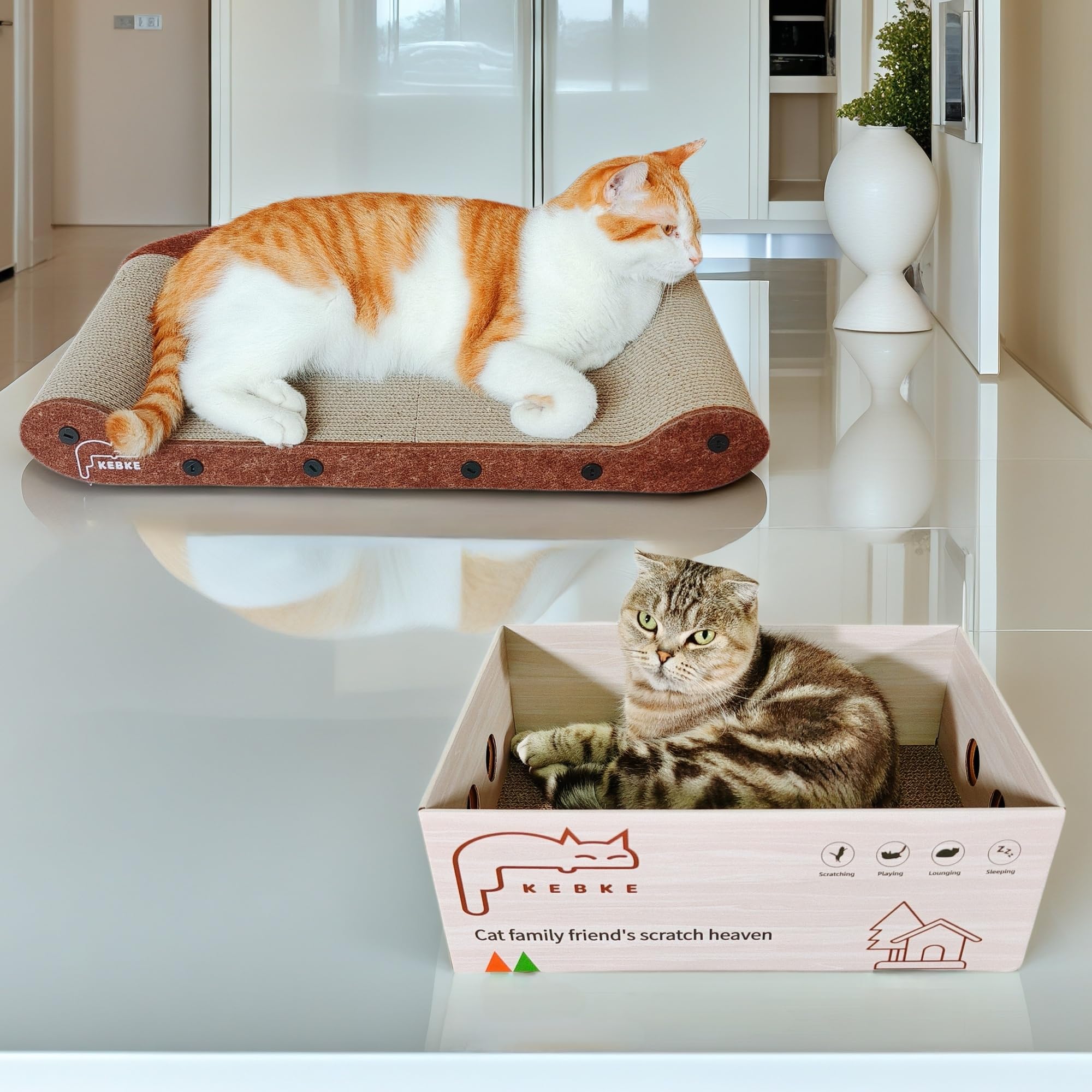 KEBKE Cat Scratcher 24 Inch Cat Scratching Sofa Bed & 16 Lounge Box with Scratch Pad - Durable Cat Scratchers for Indoor Cats to