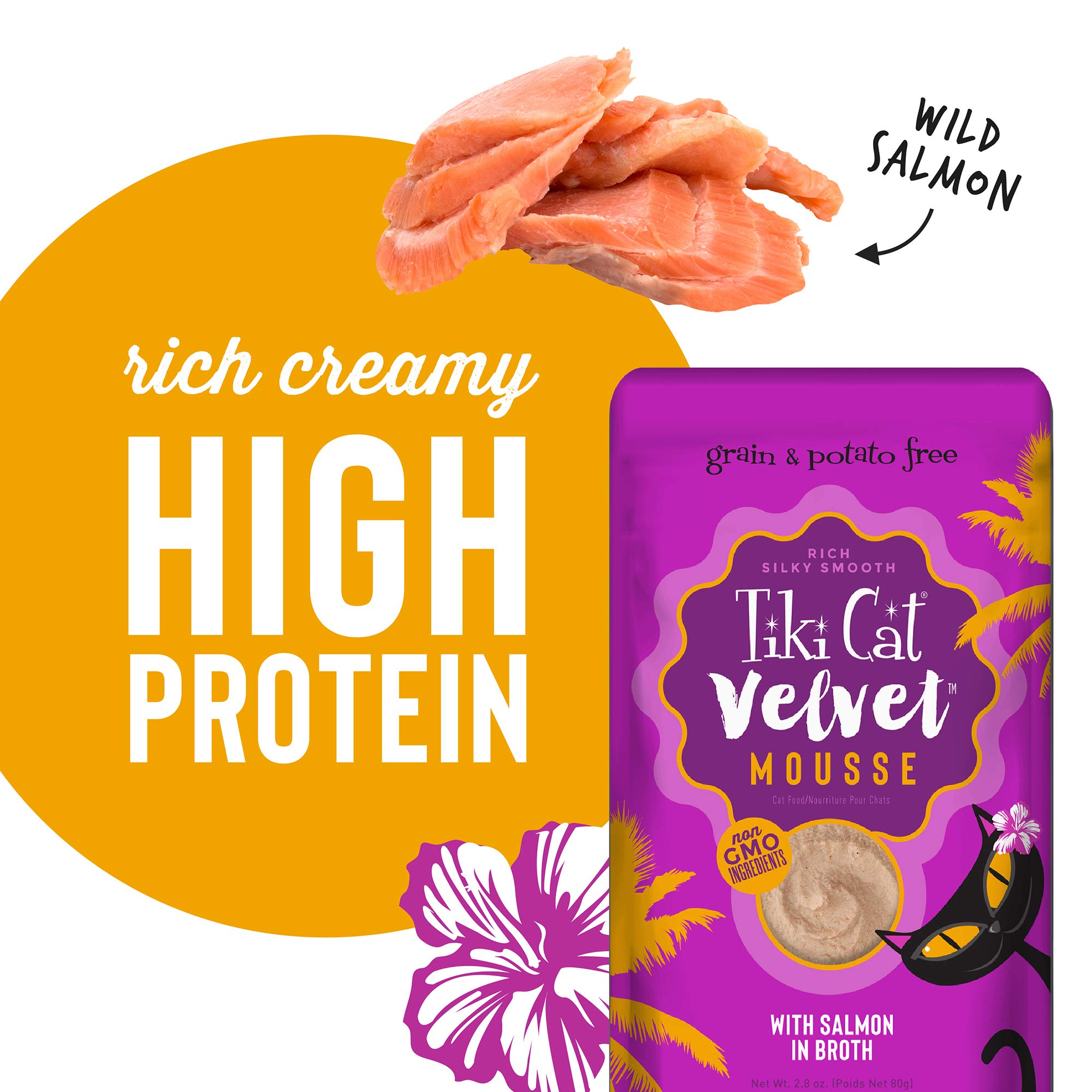 Tiki Cat Luau Velvet Mousse, Salmon in Broth, Complete Nutrition for Balanced Diet, Wet Cat Food For All Life Stages, 2.8 oz. Po