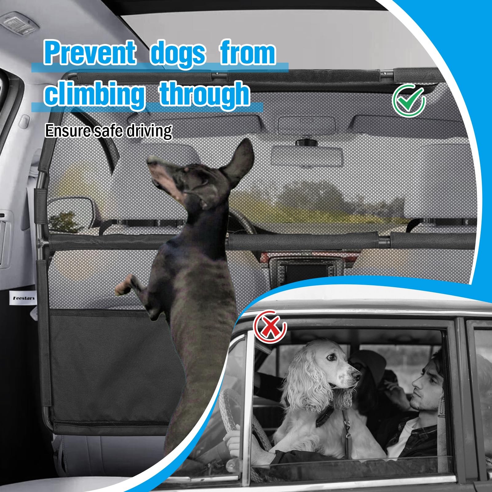 Feestars Dog Barrier For Suv, 50'' Pet Car Barrier Behind Front Seat For Suv, Truck, Dog Gate For Cargo Area, Back Seat Divider