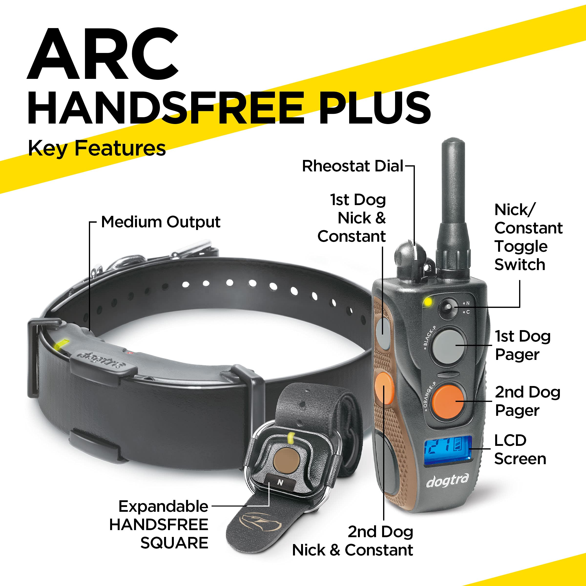 Dogtra ARC HANDSFREE Plus 2-Dog Remote Training E-Collar, Rechargeable, Waterproof, 3/4-Mile Range, Clear, Ergonomic Design