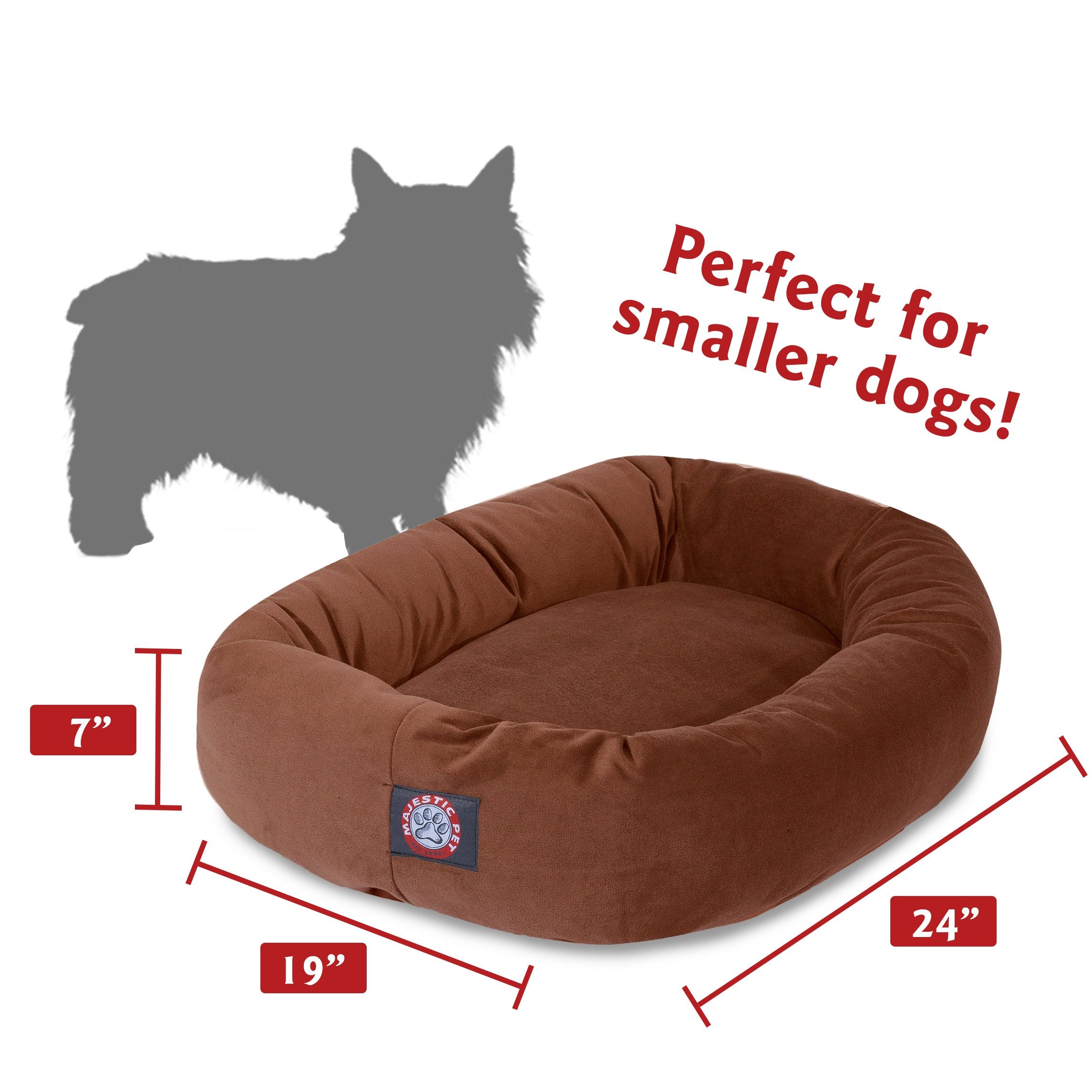 Majestic Pet Dog Bed, 24x19x7in, Rust - Soft Round Pet Bed with Spine Support, Calming Donut Bed for Small Dogs, Washable, High-