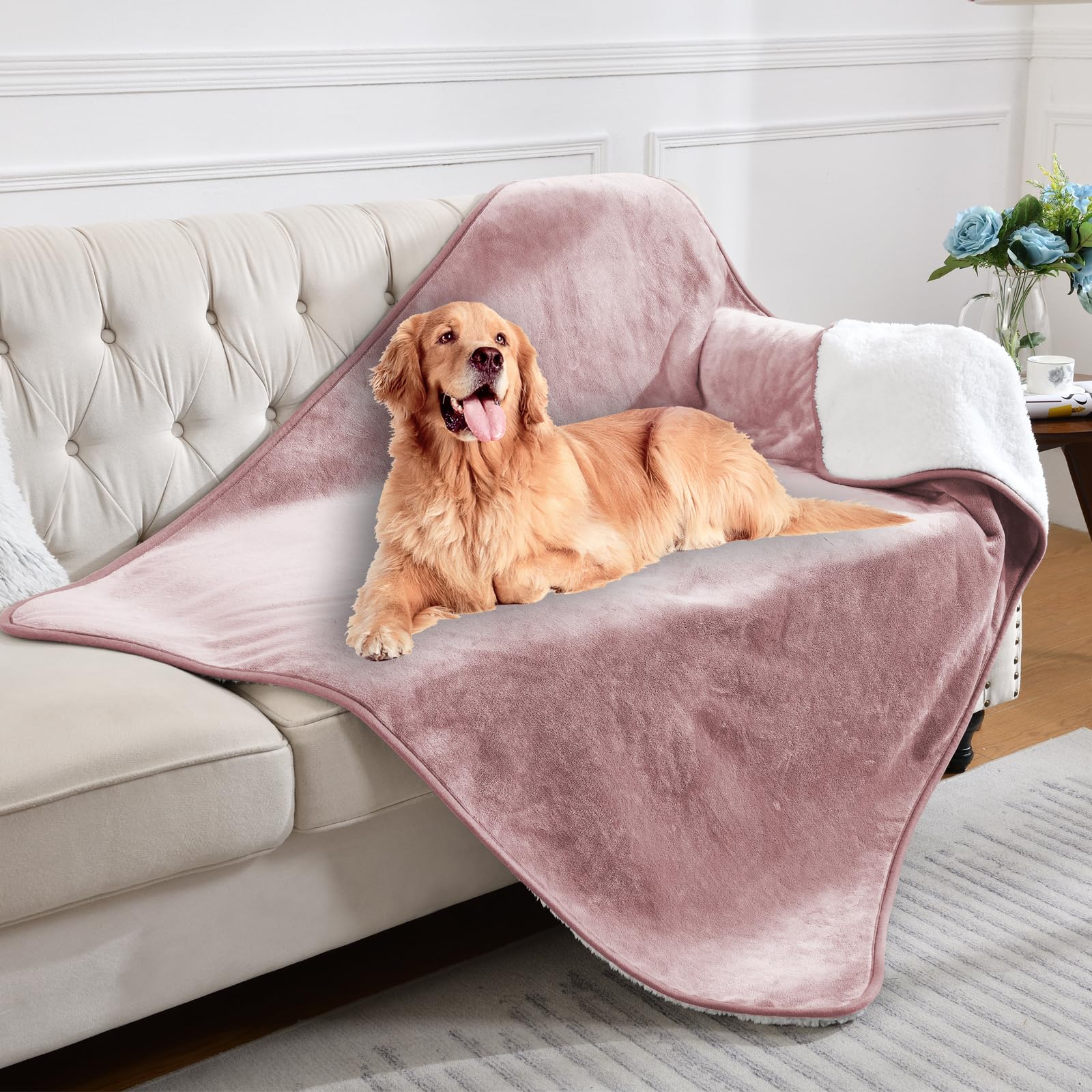 Yaning Waterproof Blanket For Bed Couch Sofa, Soft Liquid Pee Proof Pet Blanket For Dog Puppy Cat, Reversible Sherpa Fleece Blan