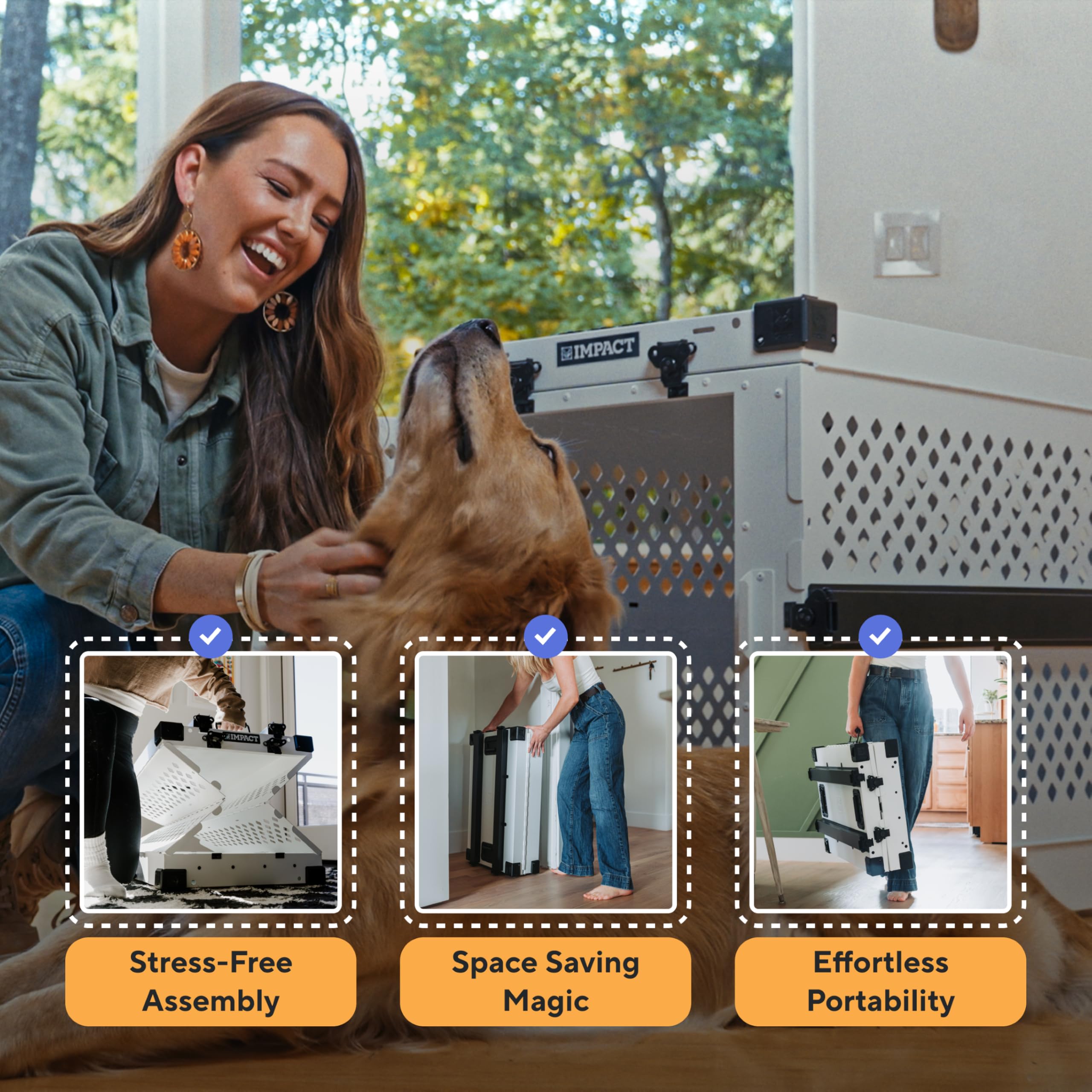 Impact Collapsible Dog Crate - Foldable Hard Crate For Large Dogs - Heavy Duty Travel Kennel With Powder-Coated Aluminum - Quick