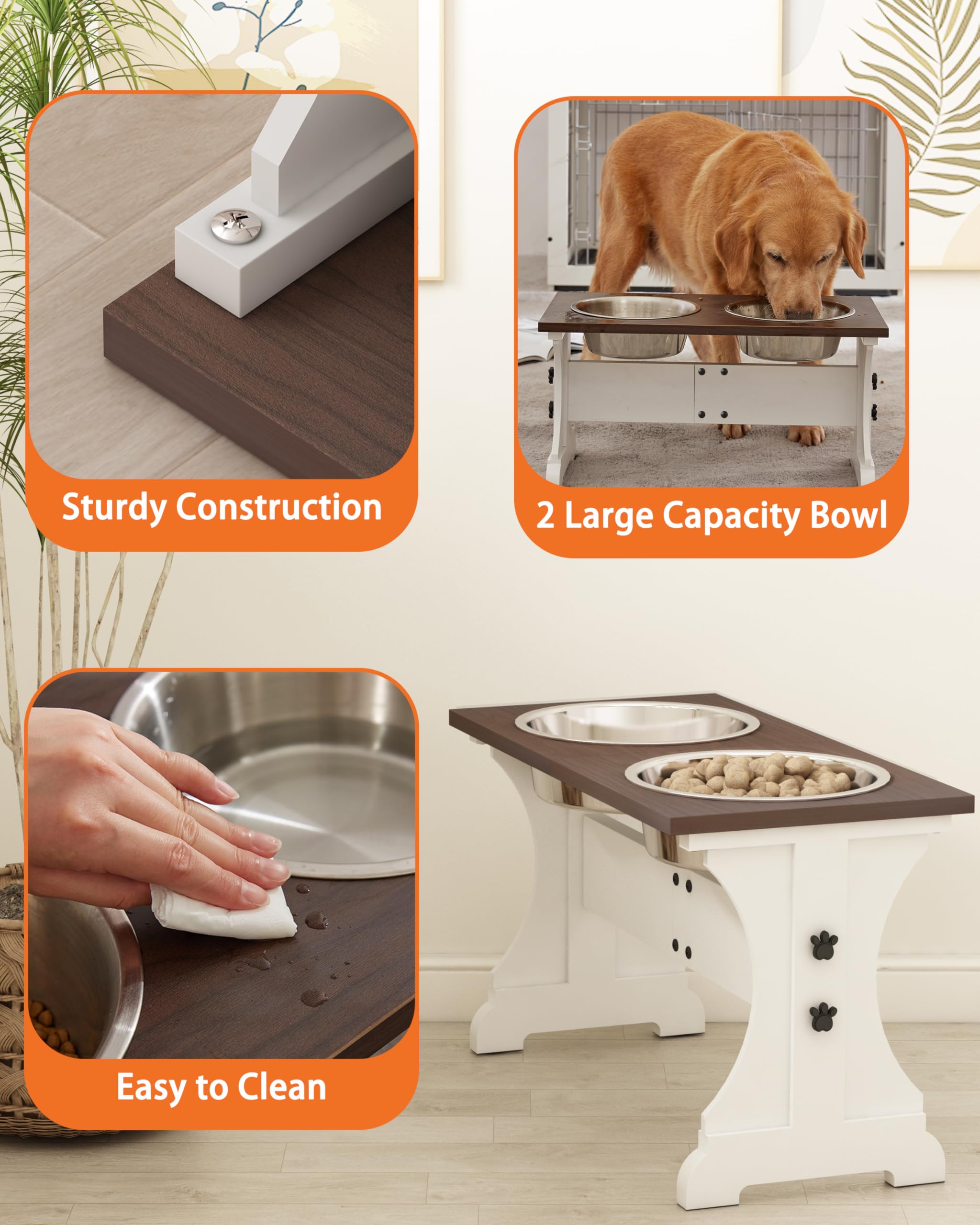 Piskyet Elevated Dog Bowls,Farmhouse Dog Bowls Stand, Raised Dog Bowl With 2 Stainless Steel Wooden Dog Bowls 12 Cups 15.7'H 90