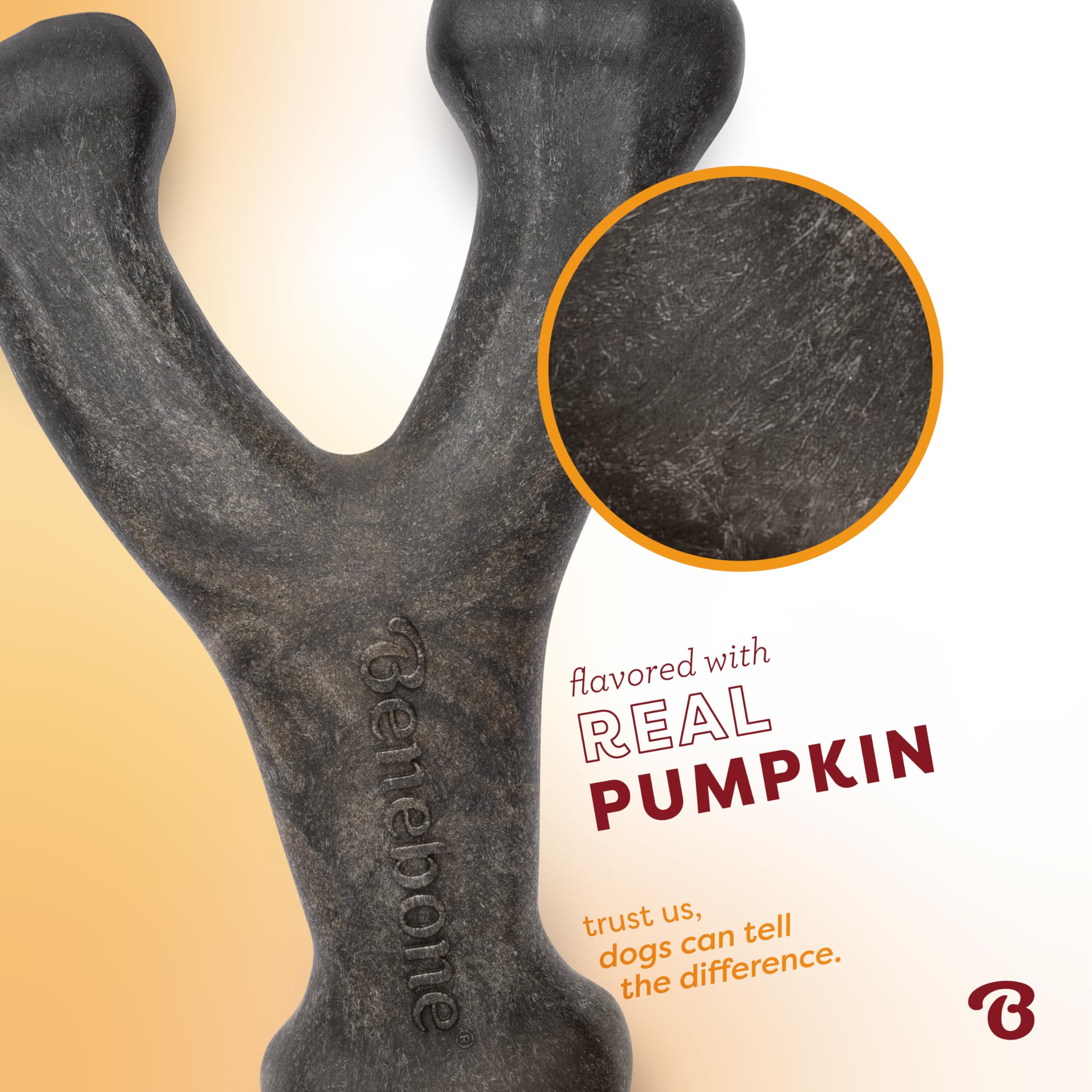 Benebone Pumpkin Spice Wishbone - Limited Edition Flavor, Durable Dog Chew Toy for Aggressive Chewers, Made in USA, Large