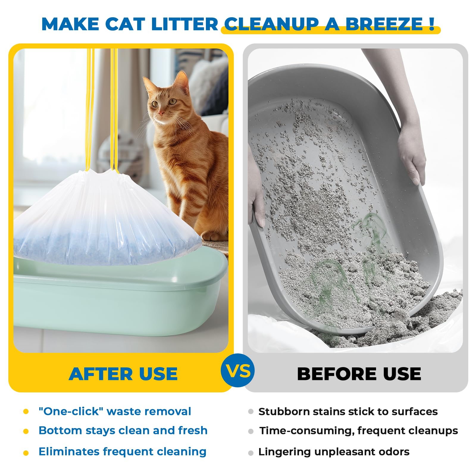 Kone Cat Litter Box Liners, 26 Count Extra Durable Large Drawstring Kitty Litter Pan Bags, 30'' X 17''