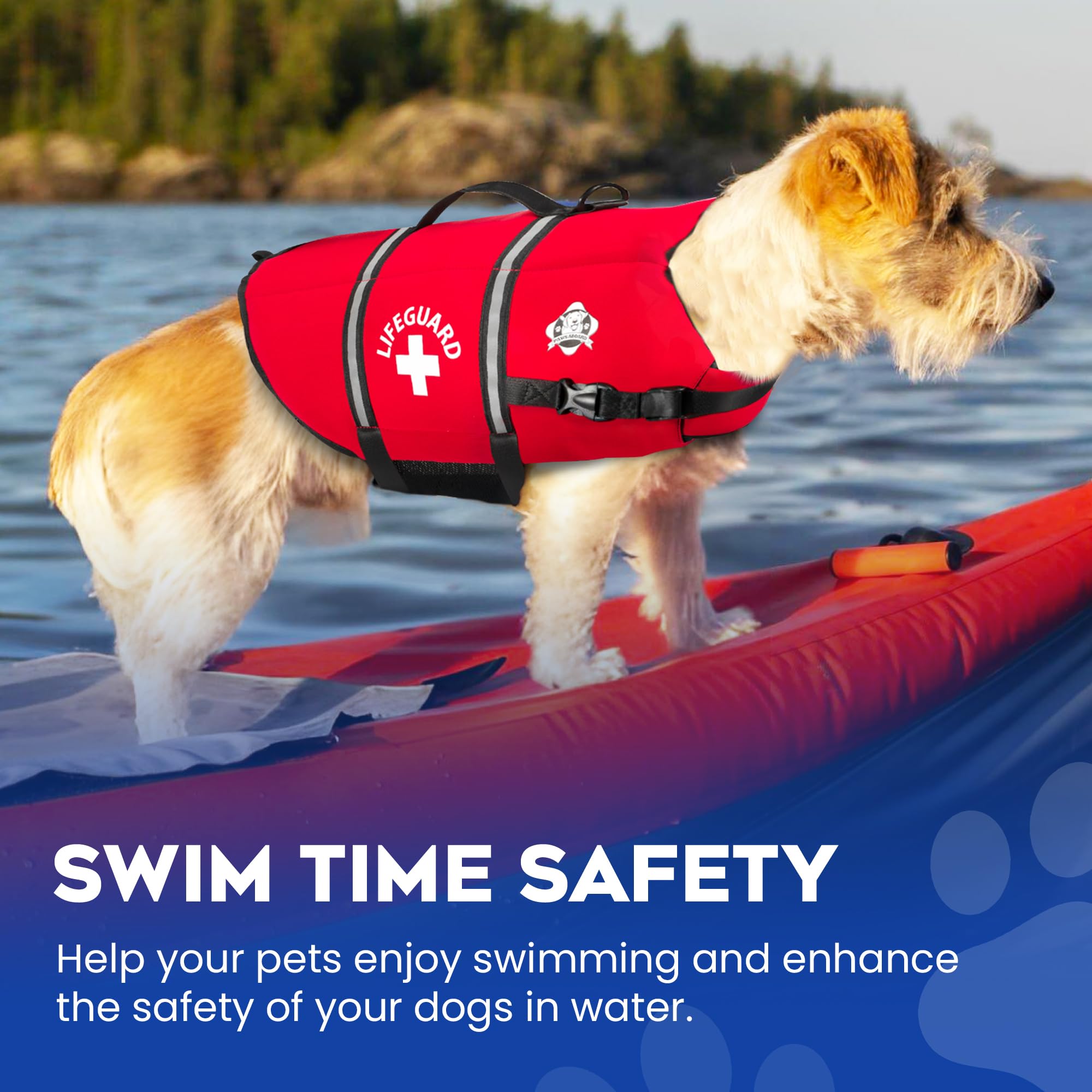 Paws Aboard Dog Life Jacket - Keep Your Canine Safe with a Neoprene Life Vest for Swimming and Boating - Available in Different Sizes, Color and Design to Choose - Red, Medium