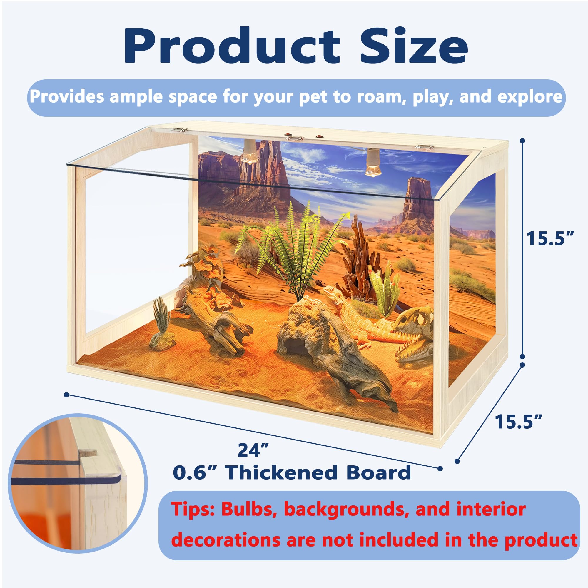 Prolee Bearded Dragon Tank, Reptile Enclosure, Snake Tank, Reptile Terrarium, Built-in Light Fixtures with Switch, (23 Gallon, 2